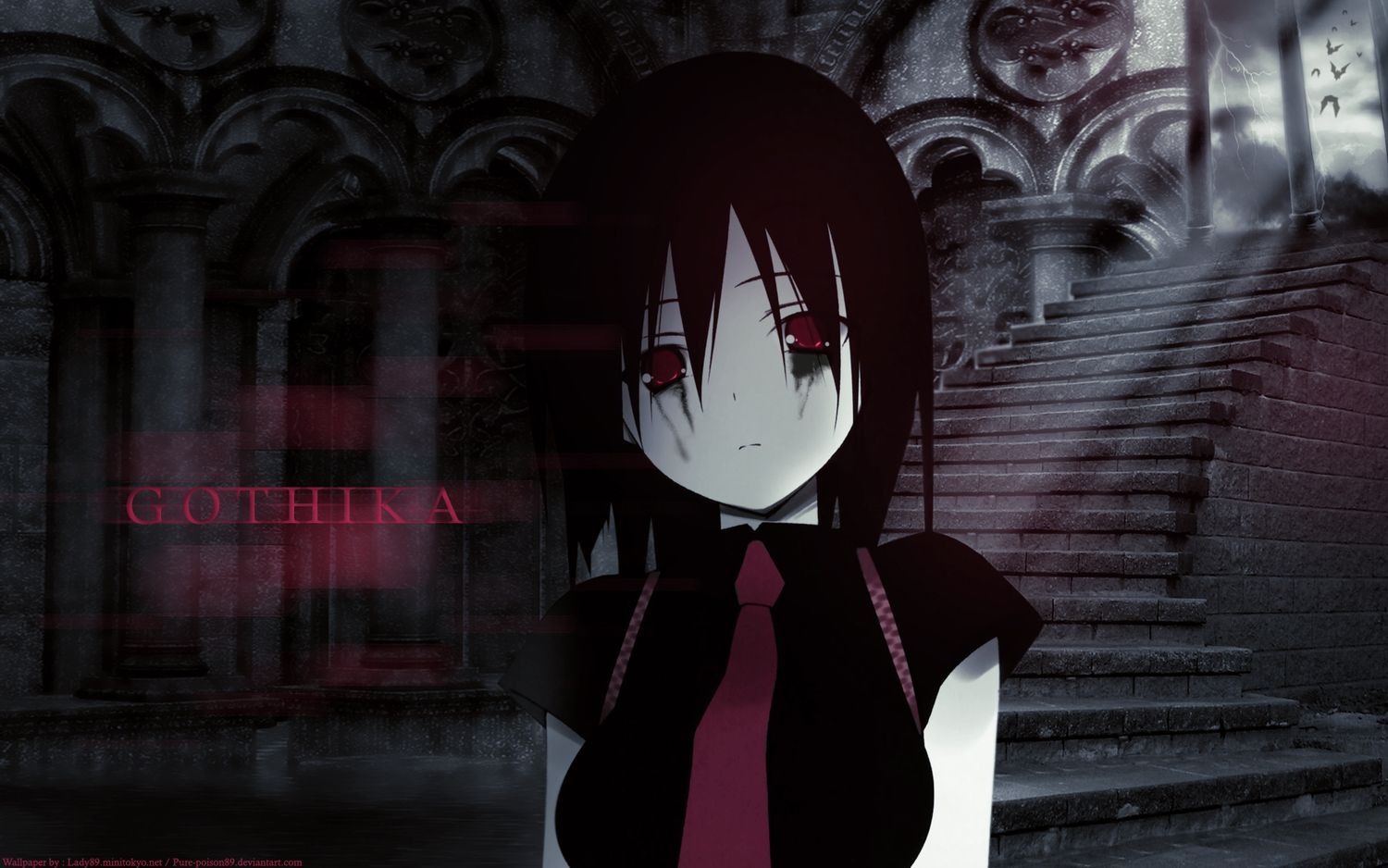 Gothic, anime, black, emo, eyes, girl, gothic, red. Anime art dark, Gothic anime, Anime background