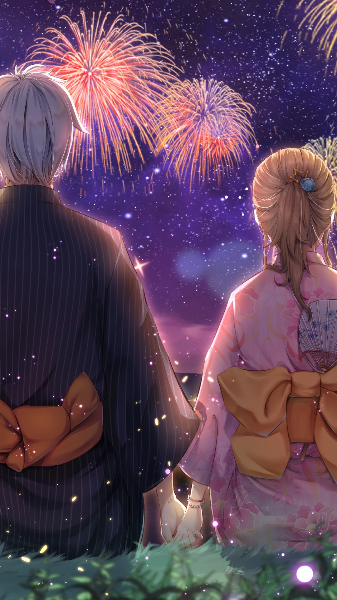 Anime, Couple, Fireworks, Kimono phone HD Wallpaper, Image, Background, Photo and Picture. Mocah HD Wallpaper