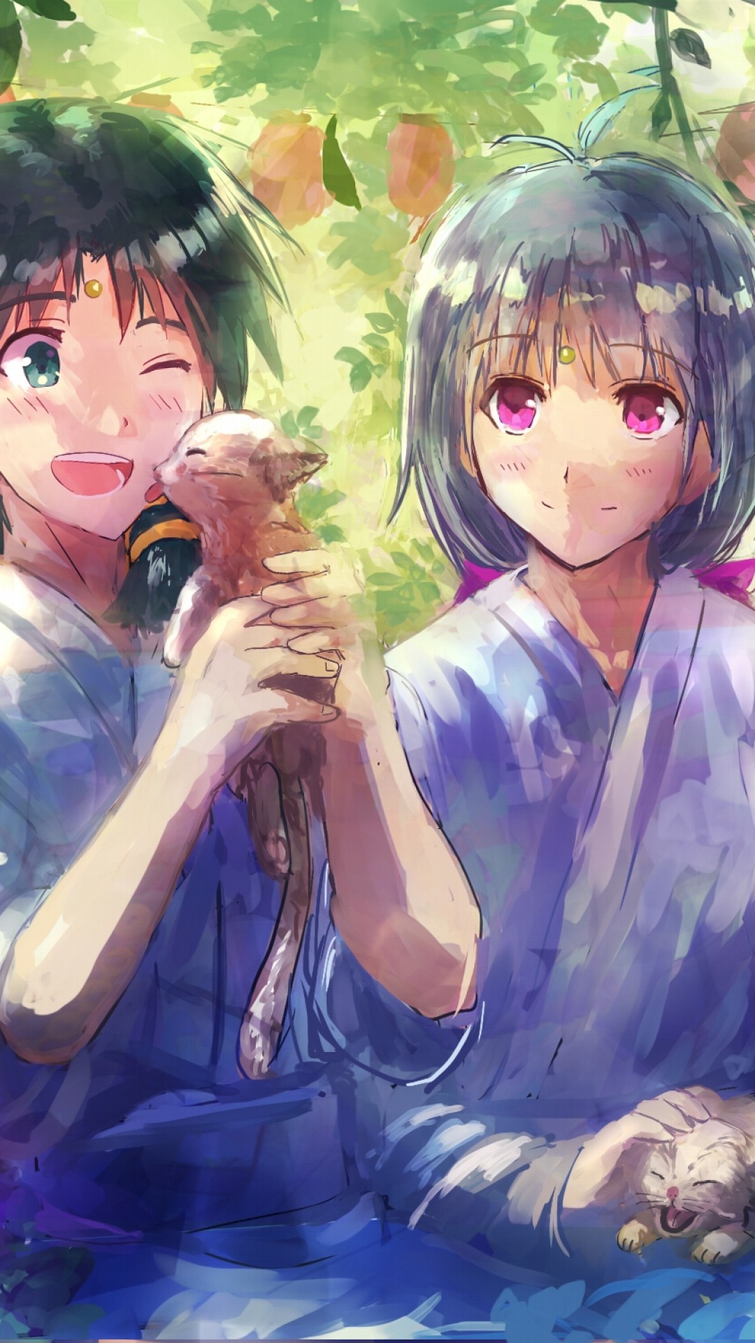 Anime Couple, Painting, Cats, Flowers, Smiling Data Couples HD Wallpaper For Pc HD Wallpaper