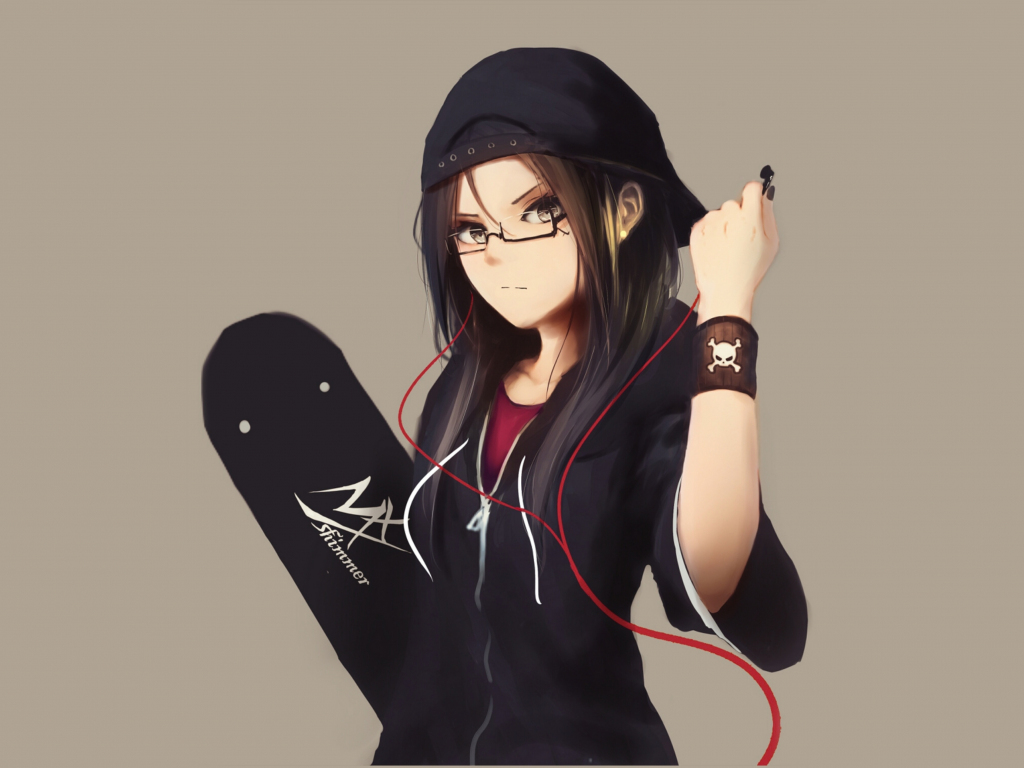 Desktop wallpaper anime girl with skate board, urban, art, HD image, picture, background, 38560d