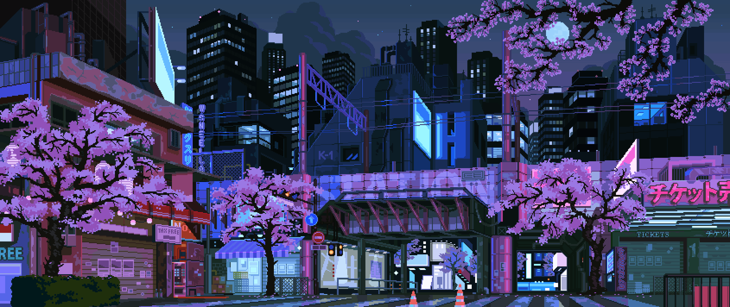 waneella on Twitter. Pixel art, Pixel art background, Anime city