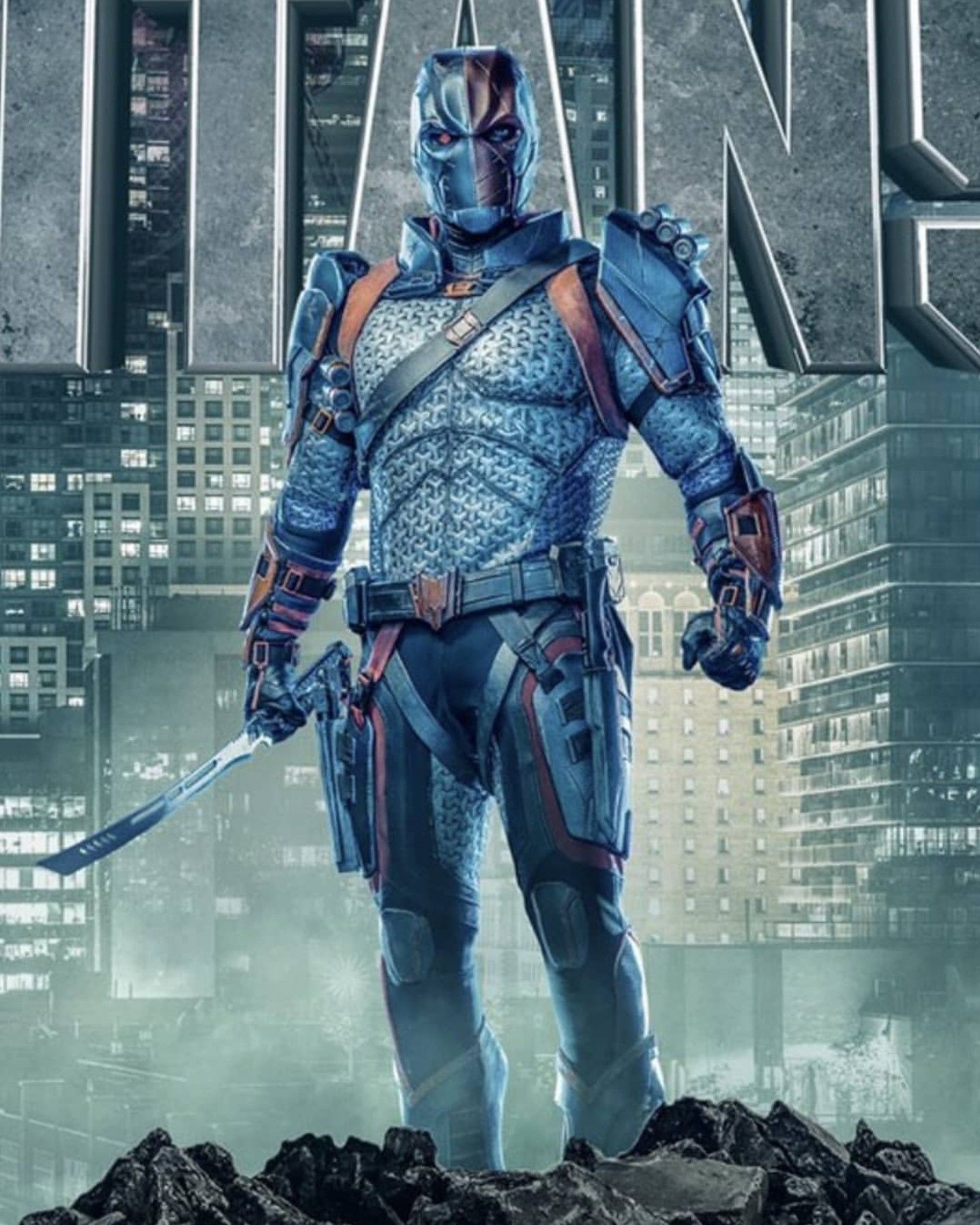 Close up of Deathstroke from Titans. Deathstroke cosplay, Dc deathstroke, Comic villains