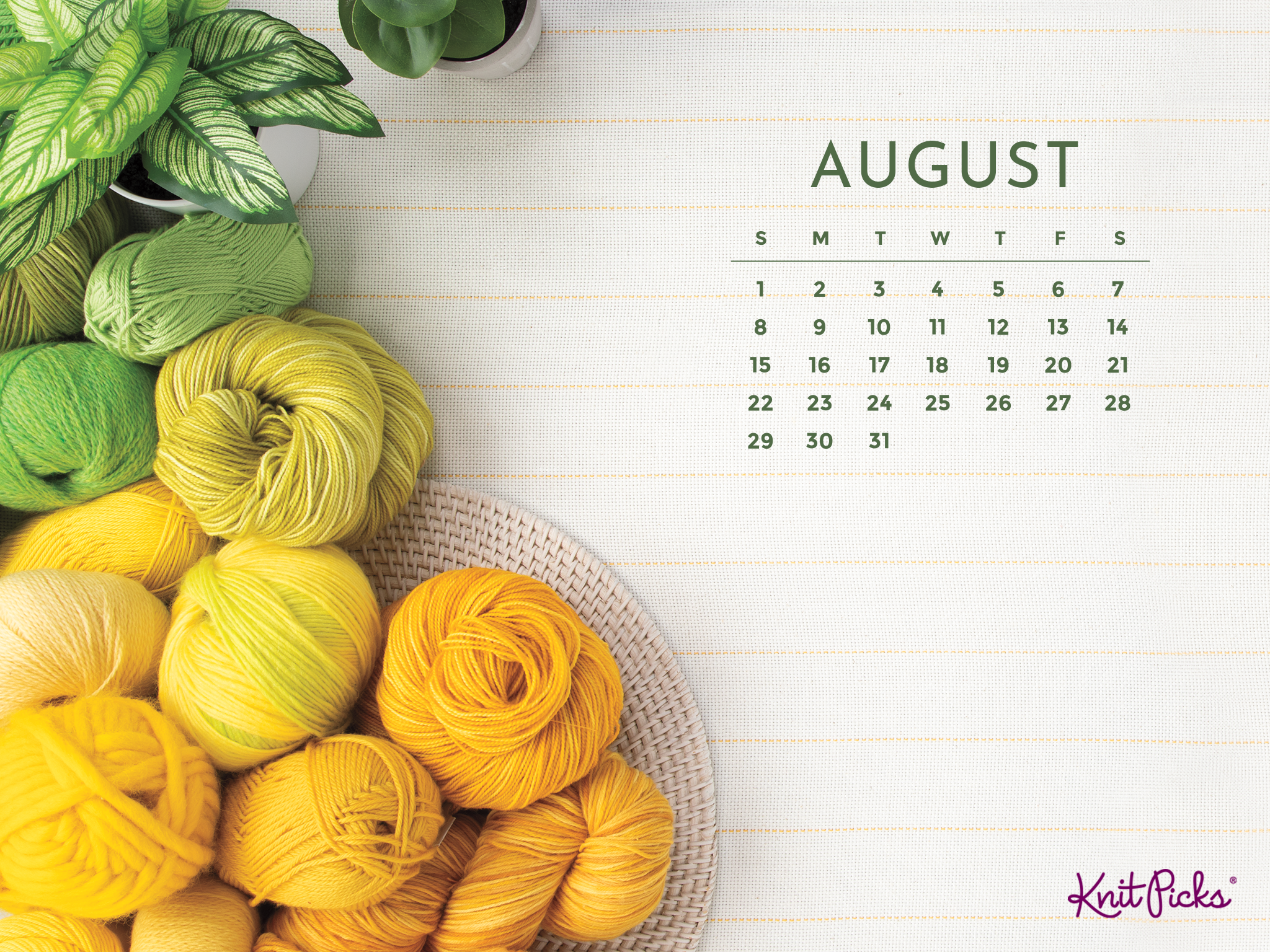 Free Downloadable August 2021 Calendar Staff Knitting Blog