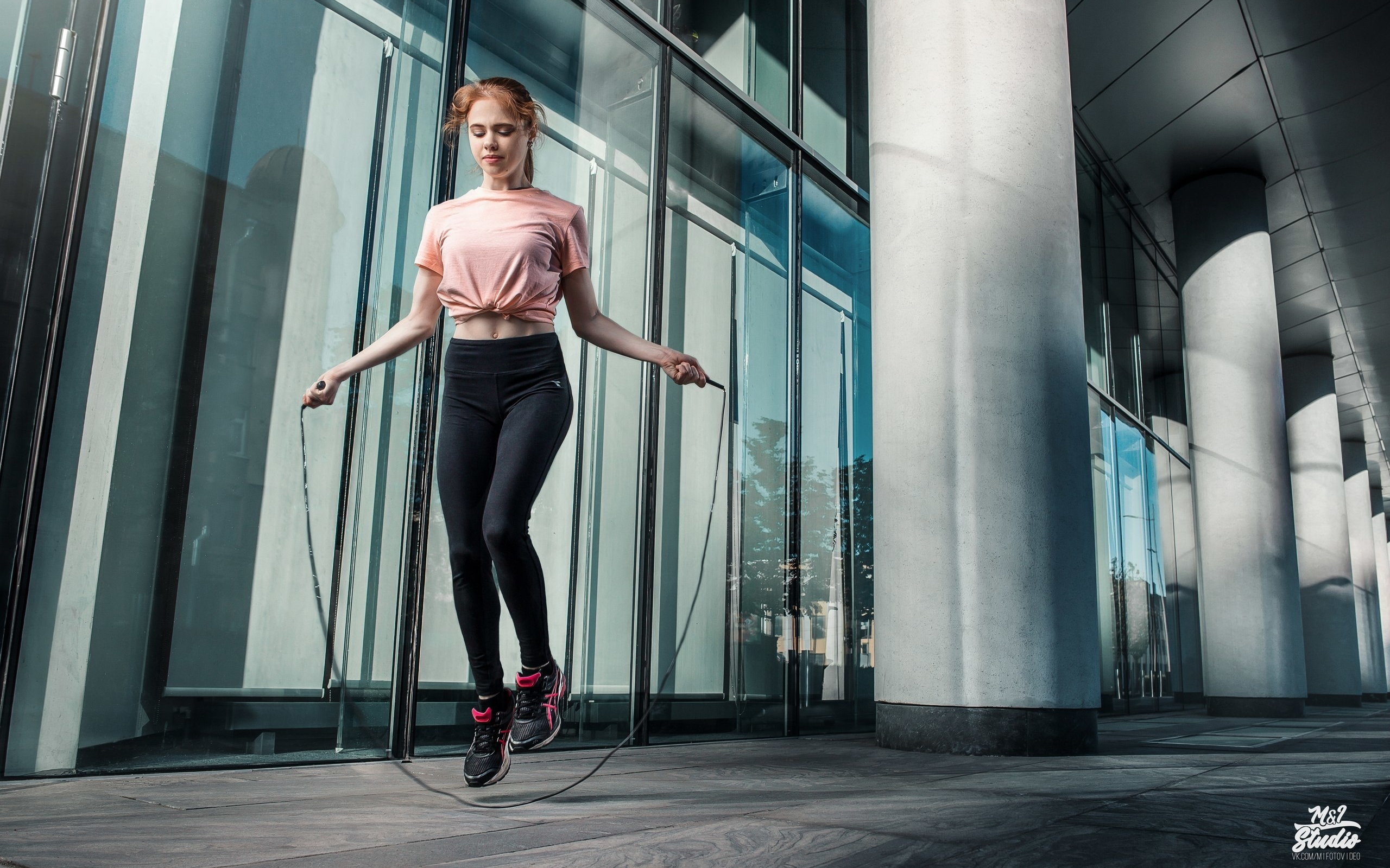 Download 2560x1600 girl, women, sport, redhead, jump rope, jumping Wallpaper