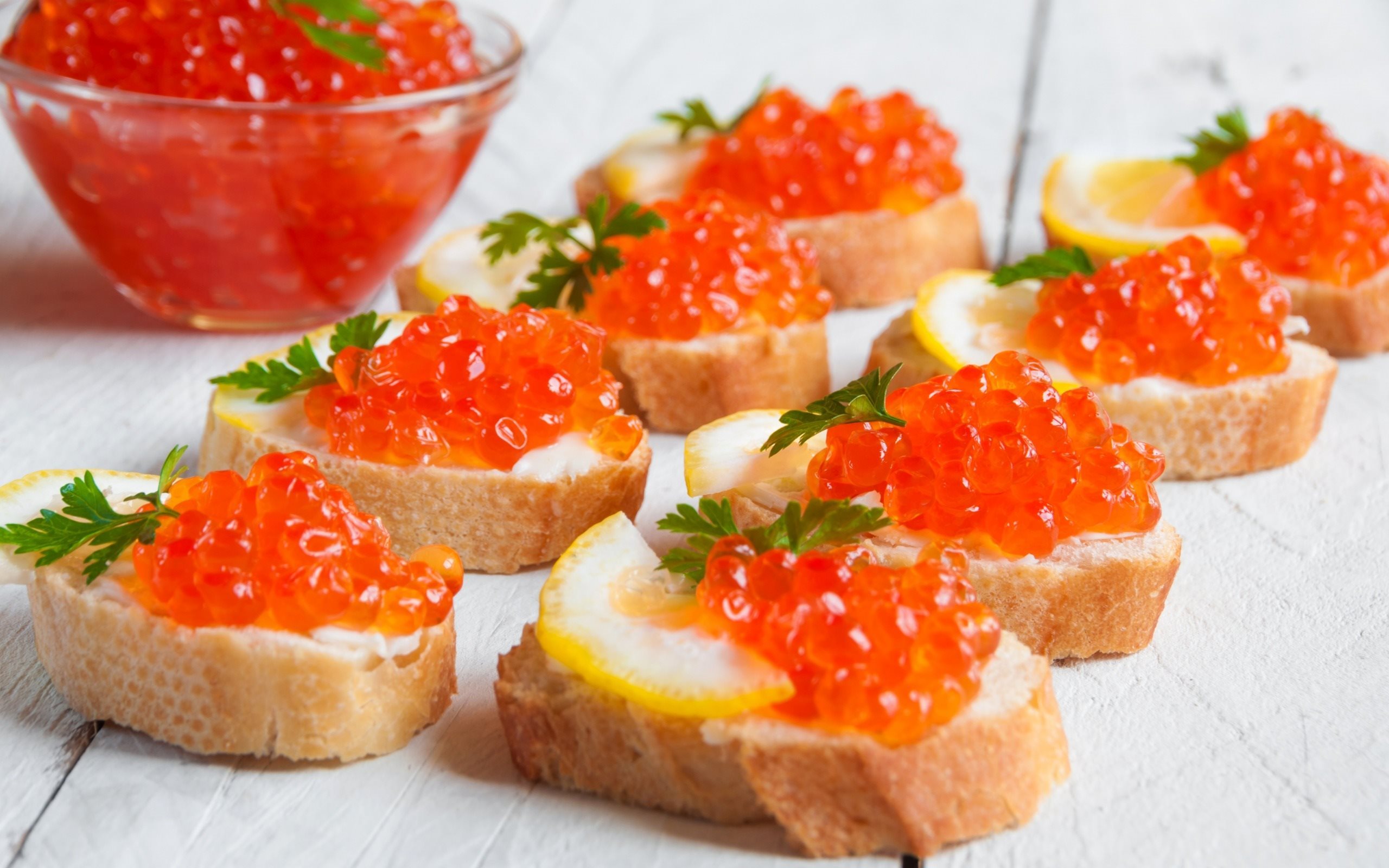 Download wallpaper red caviar, seafood, caviar, white bread for desktop with resolution 2560x1600. High Quality HD picture wallpaper