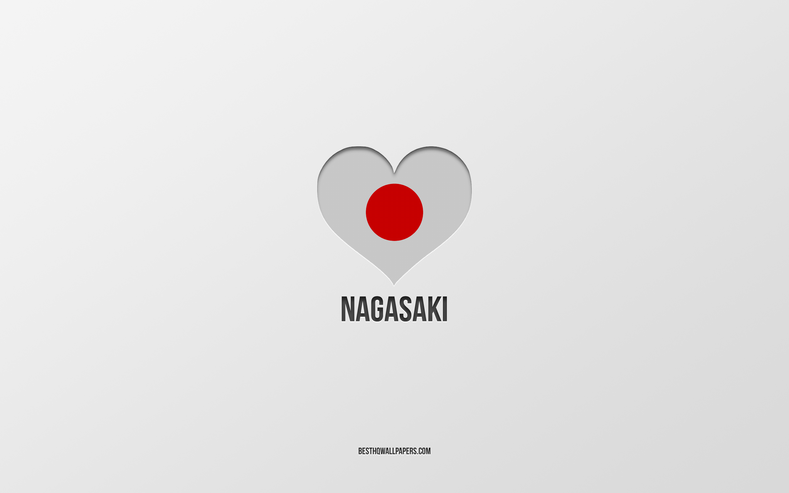 Download wallpaper I Love Nagasaki, Japanese cities, gray background, Nagasaki, Japan, Japanese flag heart, favorite cities, Love Nagasaki for desktop with resolution 2560x1600. High Quality HD picture wallpaper