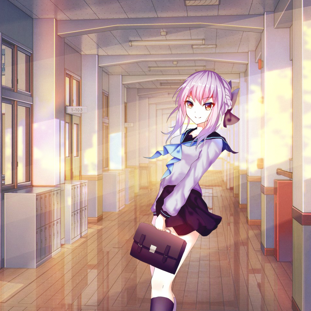 school hallway background anime