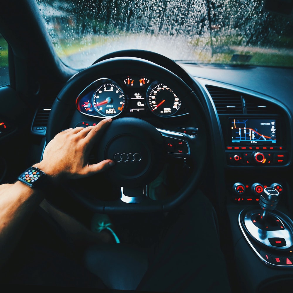 black Audi vehicle steering wheel photo