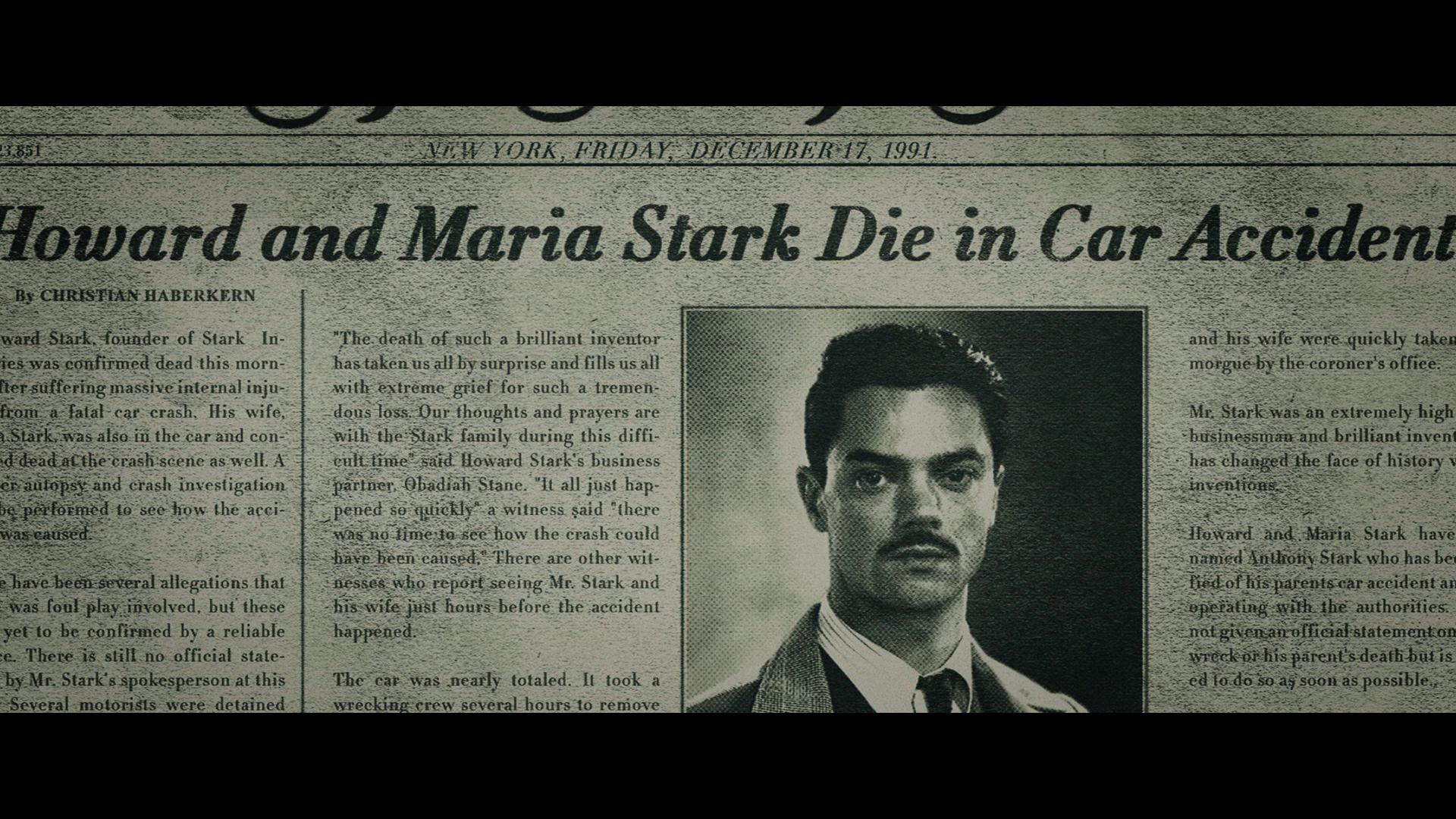 Howard Stark's death, as reported in Zola montage (from TWS)