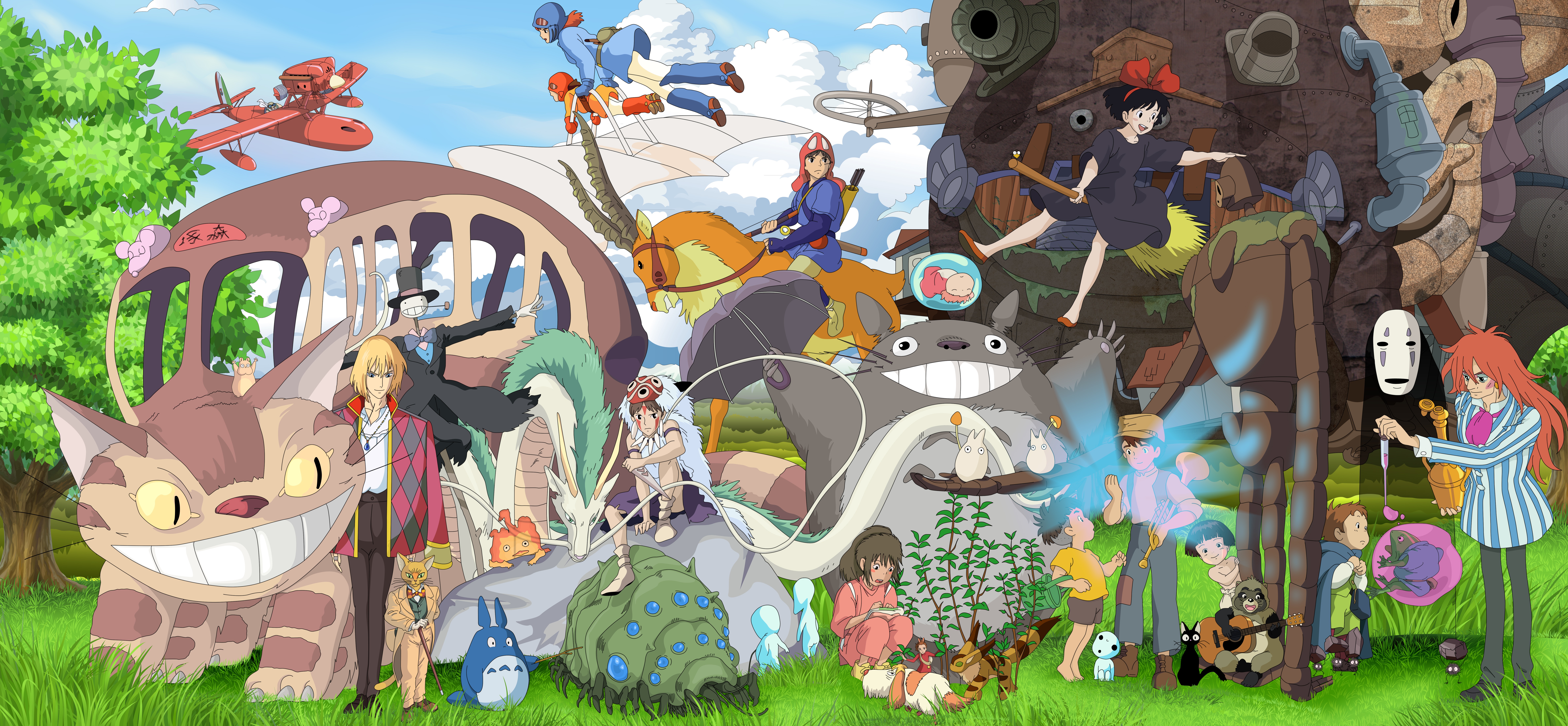Studio Ghibli Anime Spirited Away My Neighbor Totoro Kiki&;s Delivery Service Princess Mononoke Porco Rosso Howl&;s Moving Castle Castle In The Sky Nausicaa Of The Valley Of The Wind 9500x4400 UHD Wallpaper