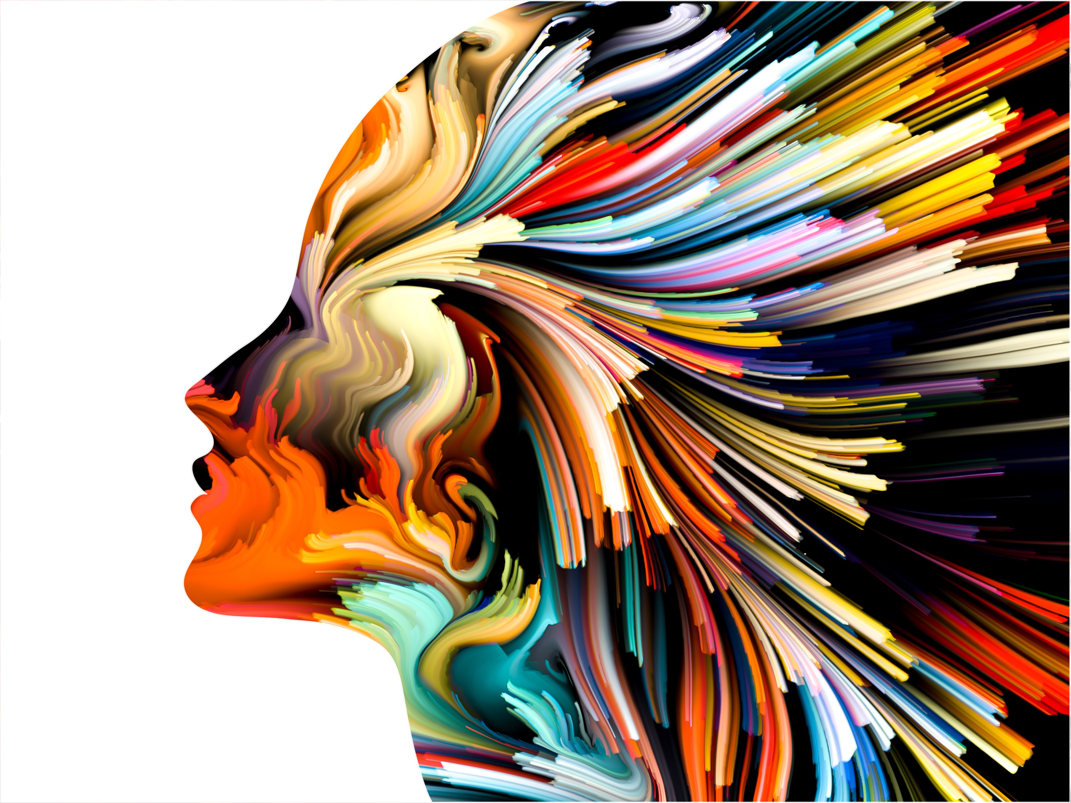 Wallpaper, colorful, illustration, women, abstract, artwork, white background, profile, ART, line, modern art, psychedelic art 3600x2700