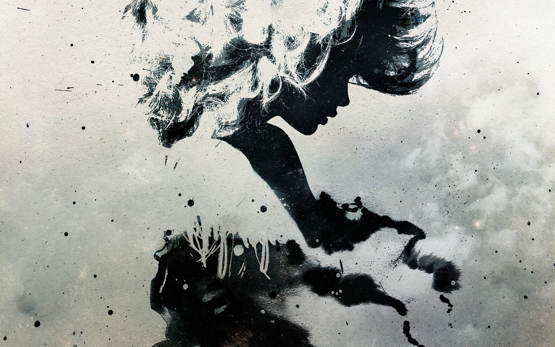 Wallpaper, illustration, women, abstract, water, artwork, silhouette, graphic design, paint splatter, Alex Cherry, ART, 1920x1200 px, computer wallpaper, black and white, monochrome photography, font, visual arts 1920x1200