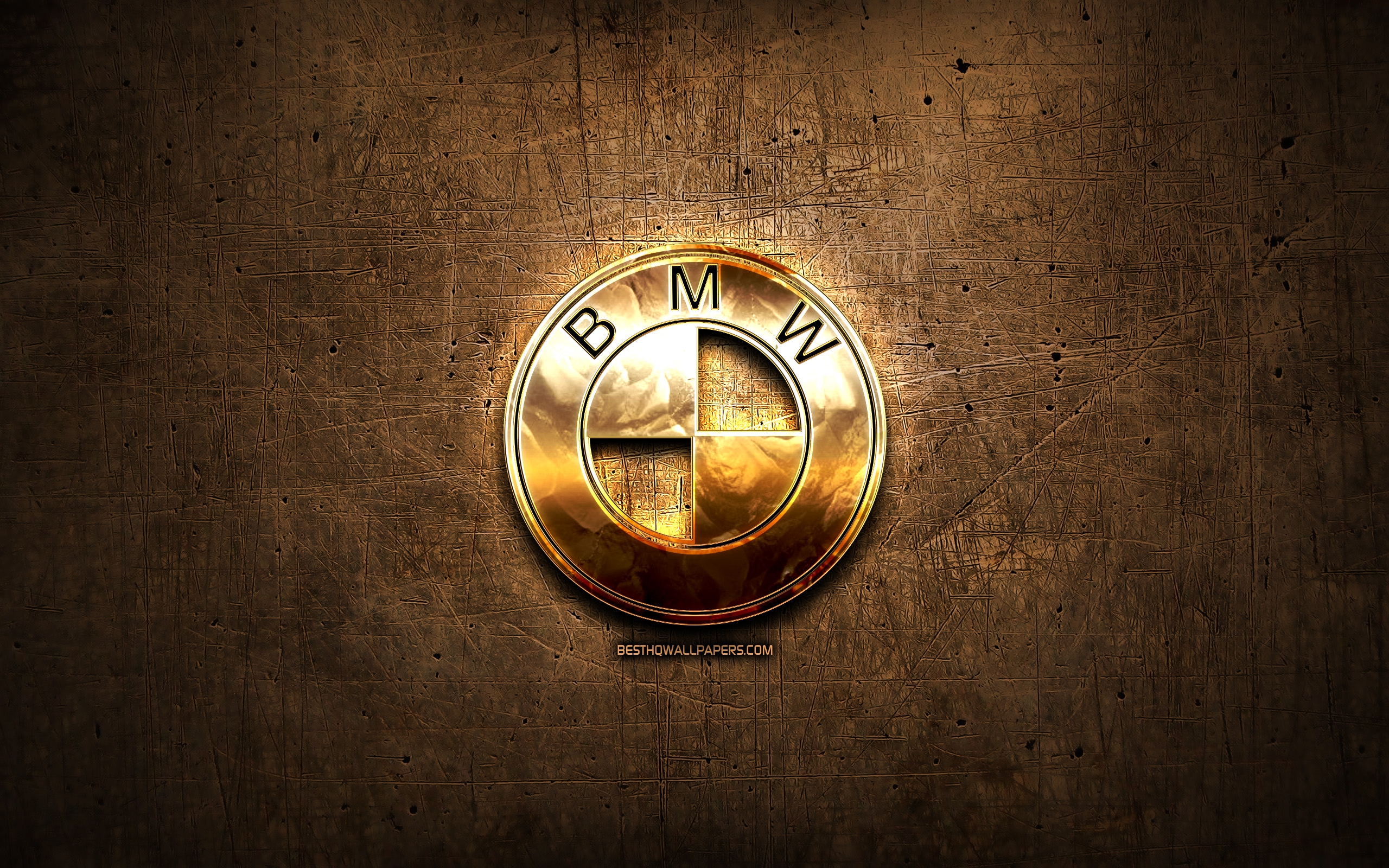 Bmw Golden Logo, Cars Brands, Artwork, Brown Metal Logo Wallpaper Gold