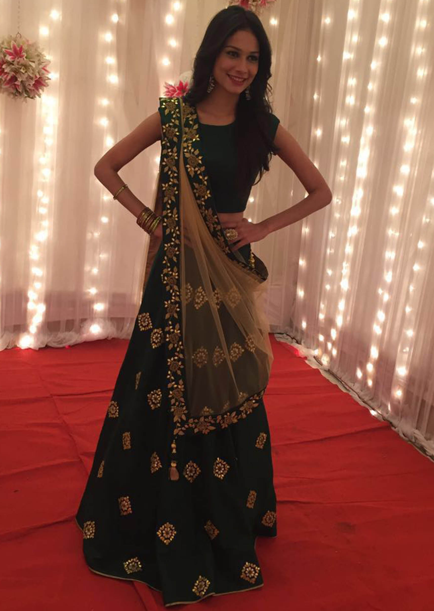 Aneri Vajani in Kalki green lehenga in gotta butti