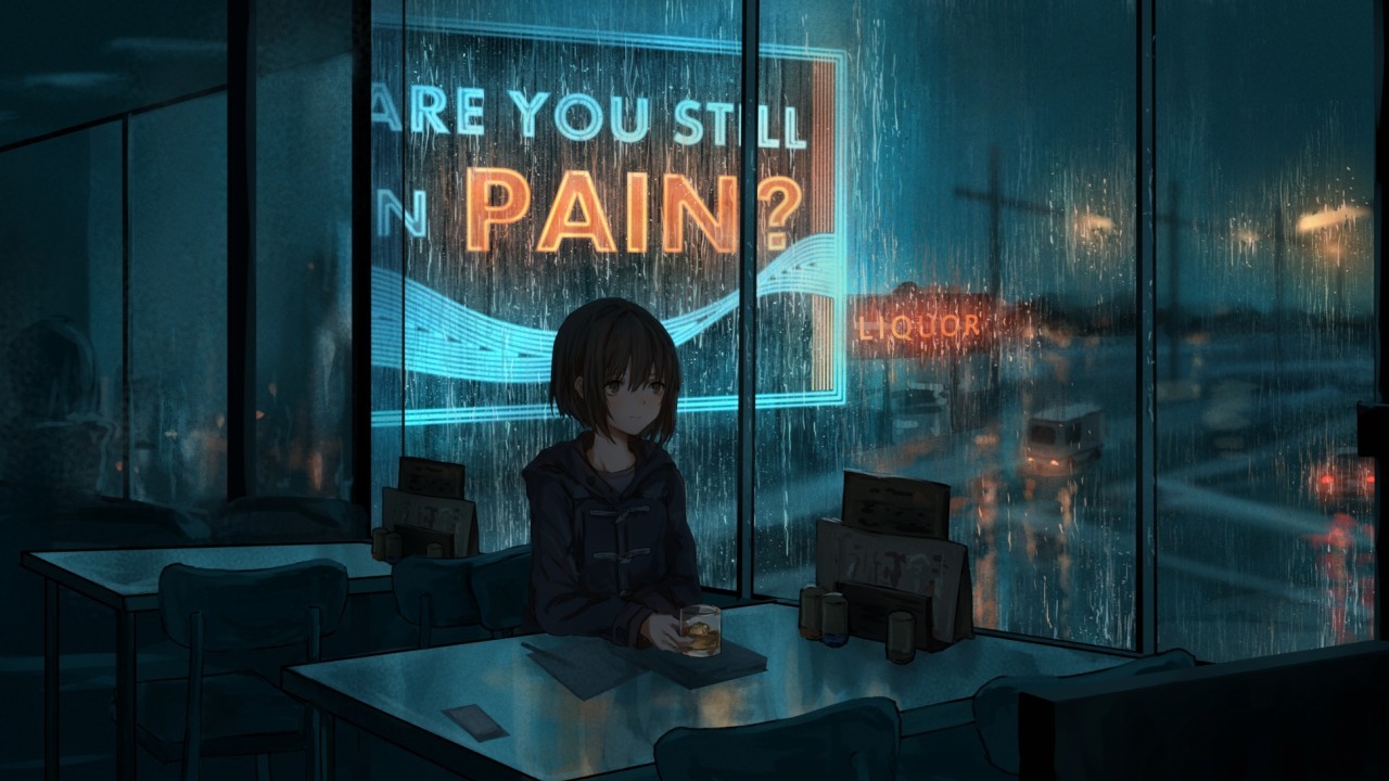 Anime Girl, Raining, Are You Still In Pain, Board Ad, So Happy Hour