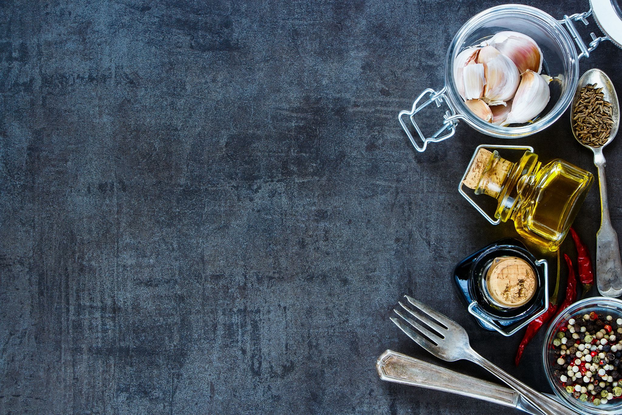 Cooking ingredients background ingredients (fresh garlic in jar, olive oil, balsamic vinegar and spices) o. Cooking ingredients, Food wallpaper, Cooking