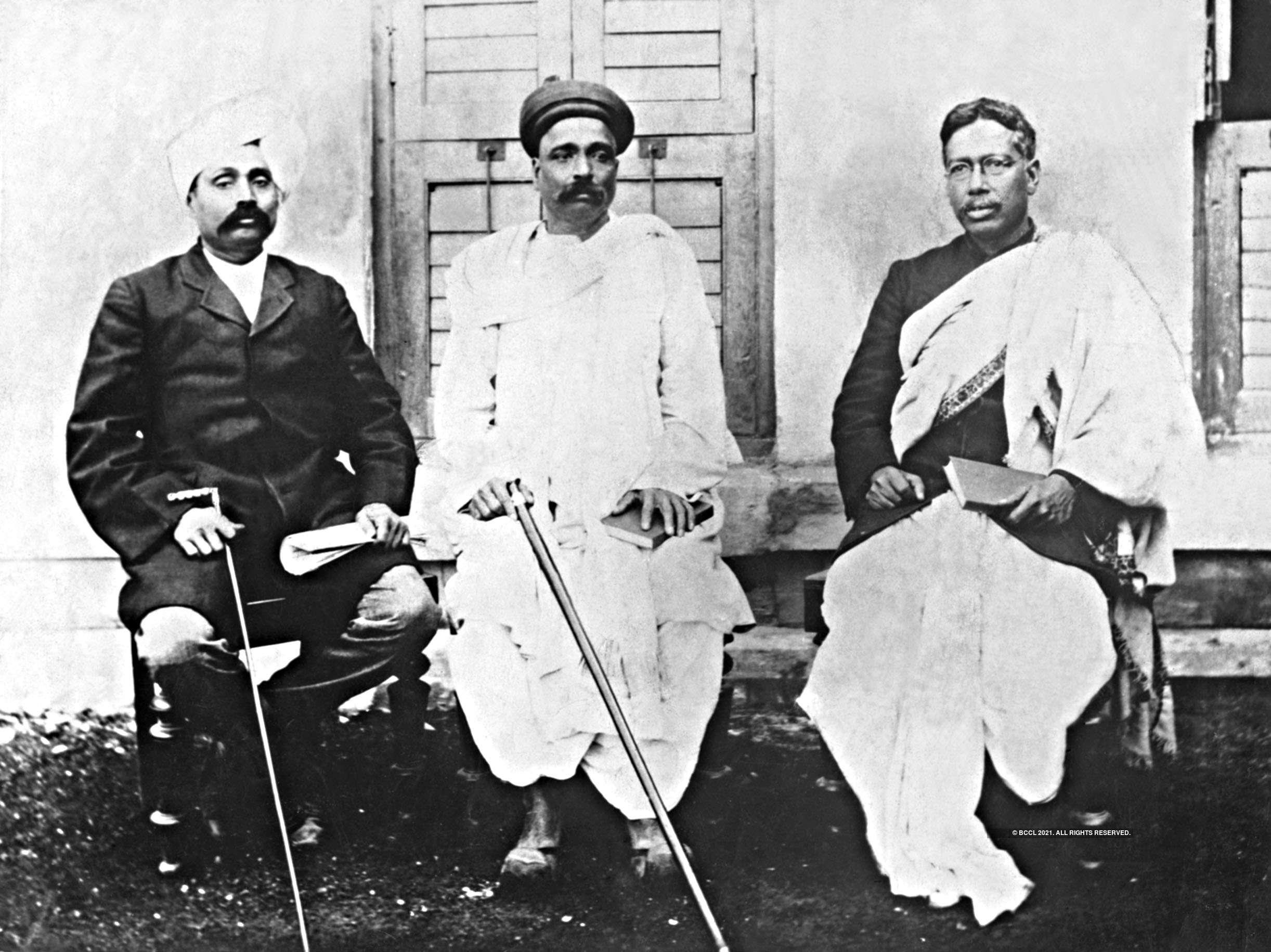 A file photo (1910) of Lala Lajpat Rai (left), Lokmanya Bal Gangadhar Tilak (centre) and Bipin Chandra Pal powerful trio, who advocated that Swadeshi movement, which involved the boycott of