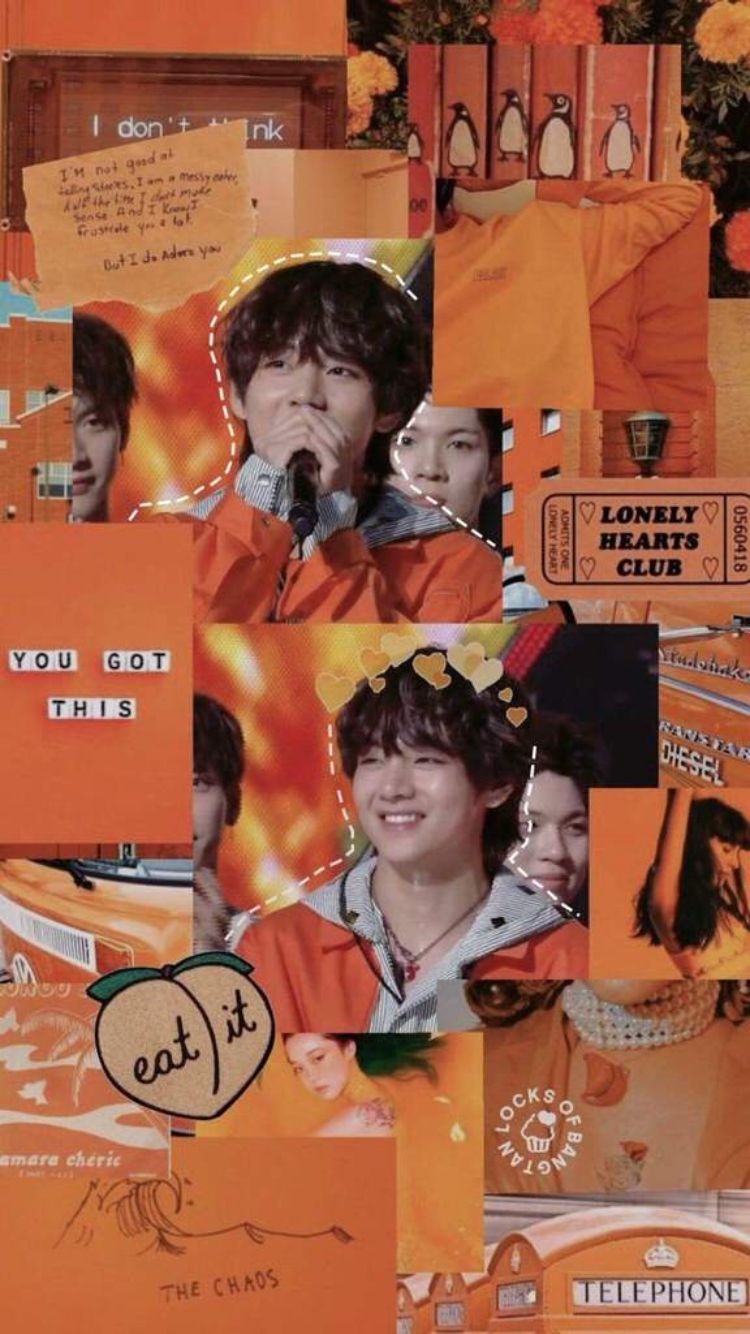 Taehyung wallpaper orange collage. Bts wallpaper, Bts background, Bts fanart