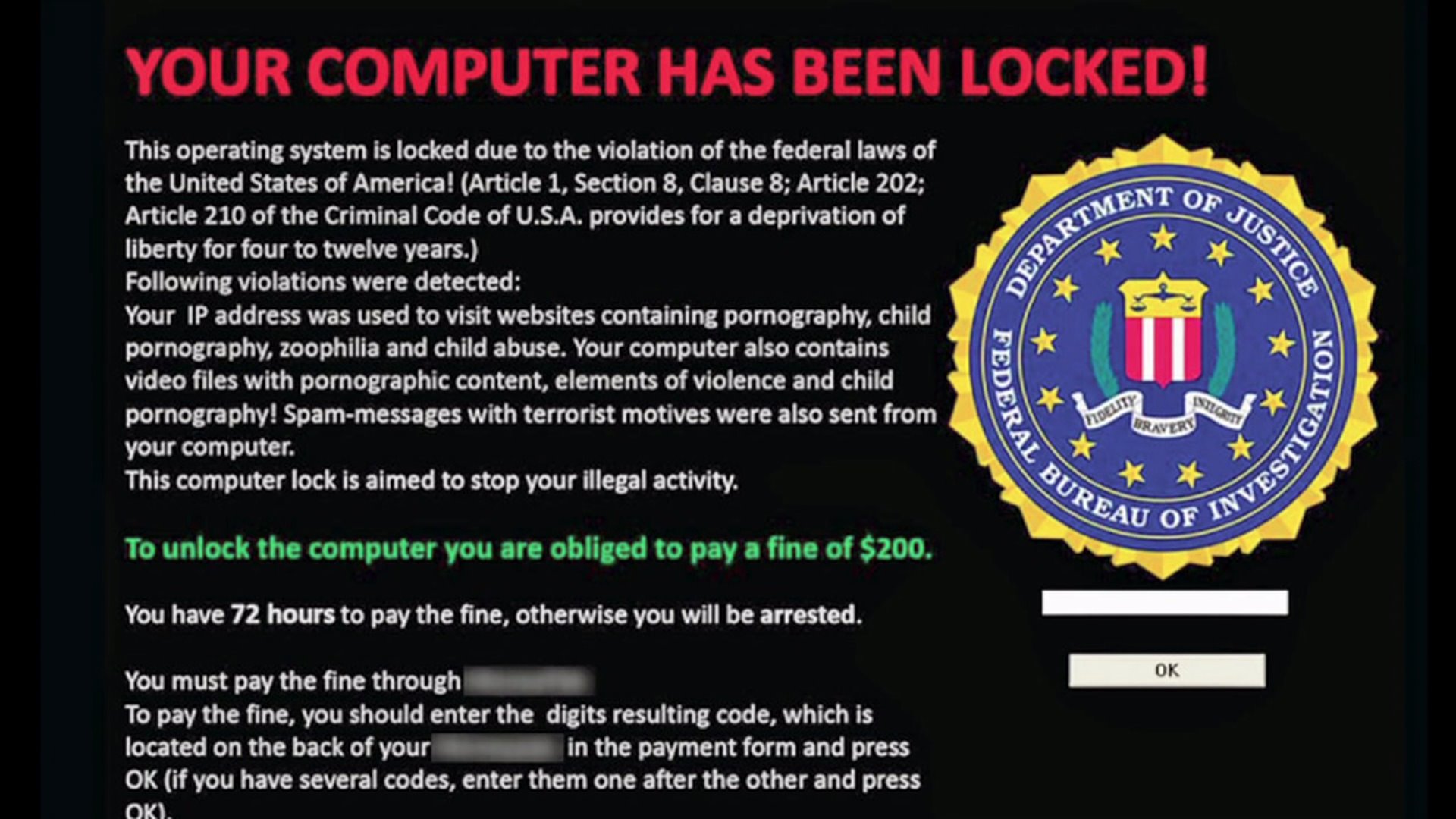 An Example Of Ransomware Which Requires You To Send