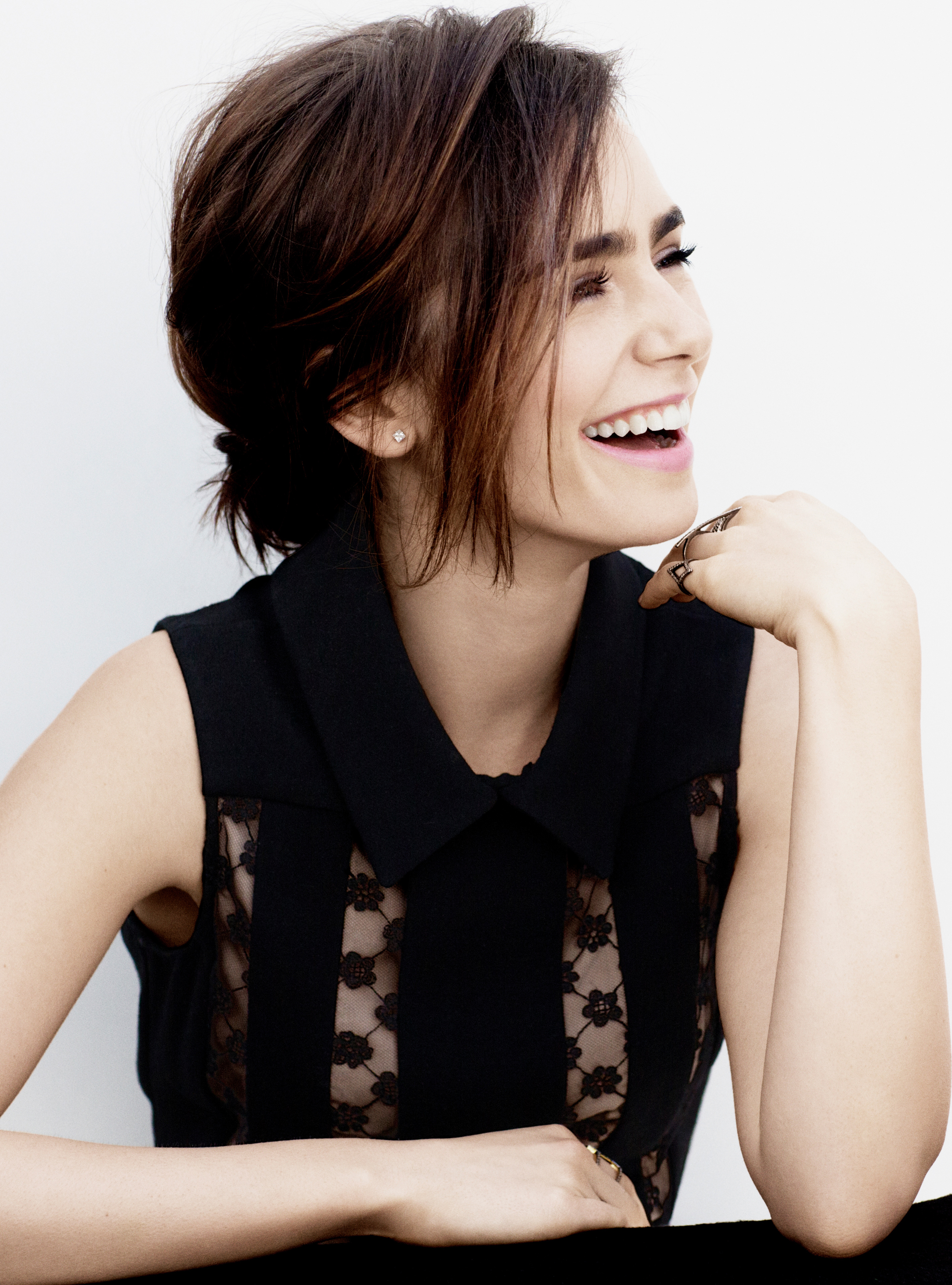 Wallpaper, Lily Collins, actress, women, brunette, laughing 2845x3840