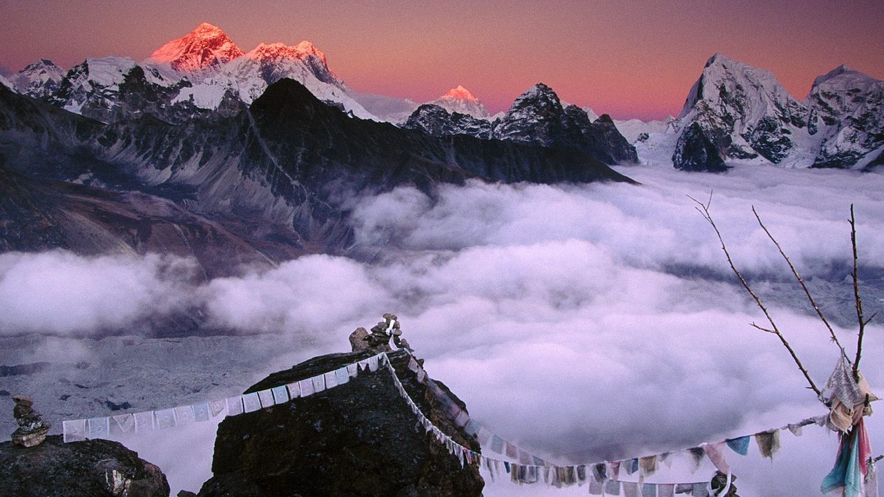 Wallpaper peak, top, mountains, ropes, fabric, nepal, everest hd, picture, image