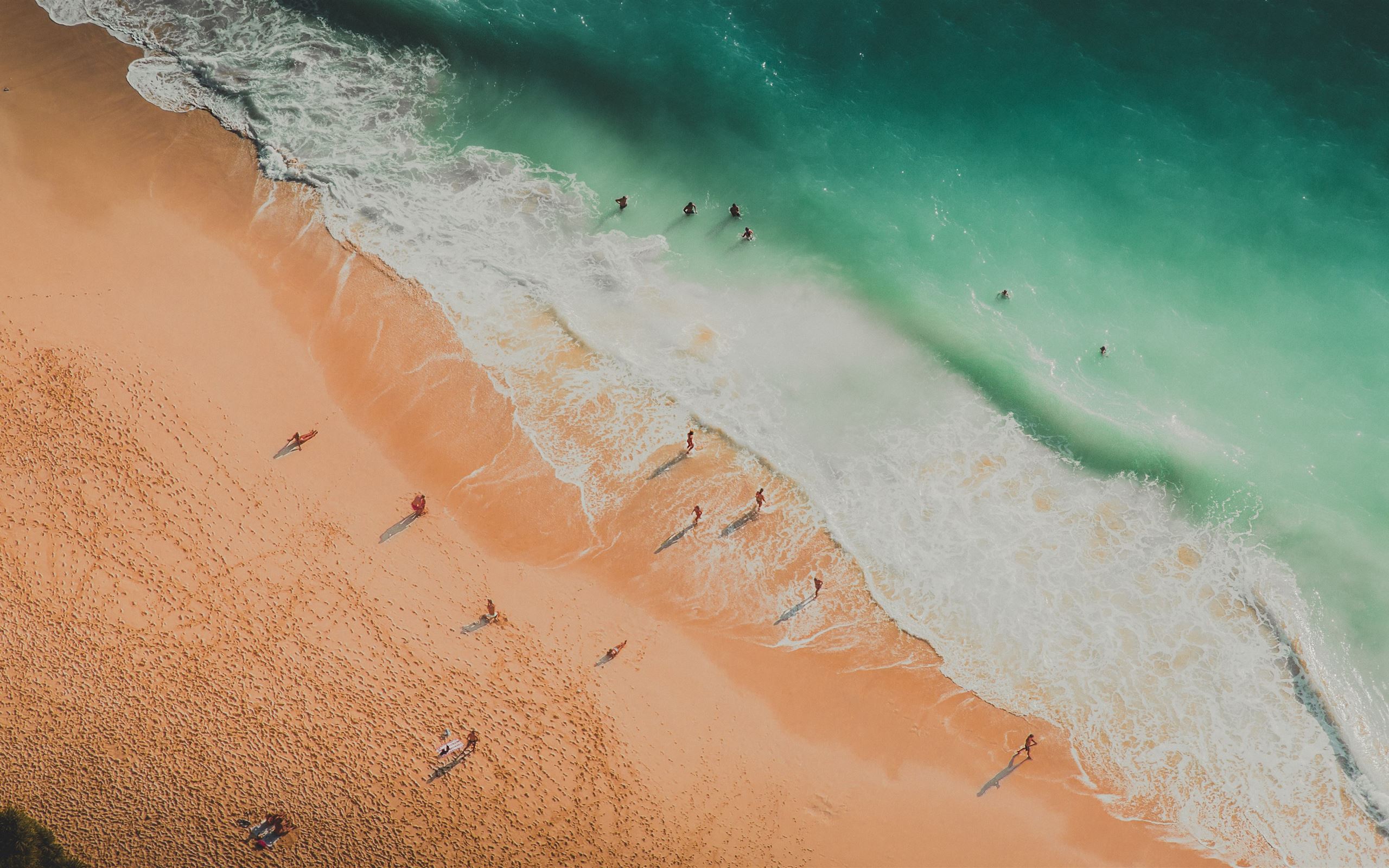 aerial photography of people at the beach MacBook Air Wallpaper Download