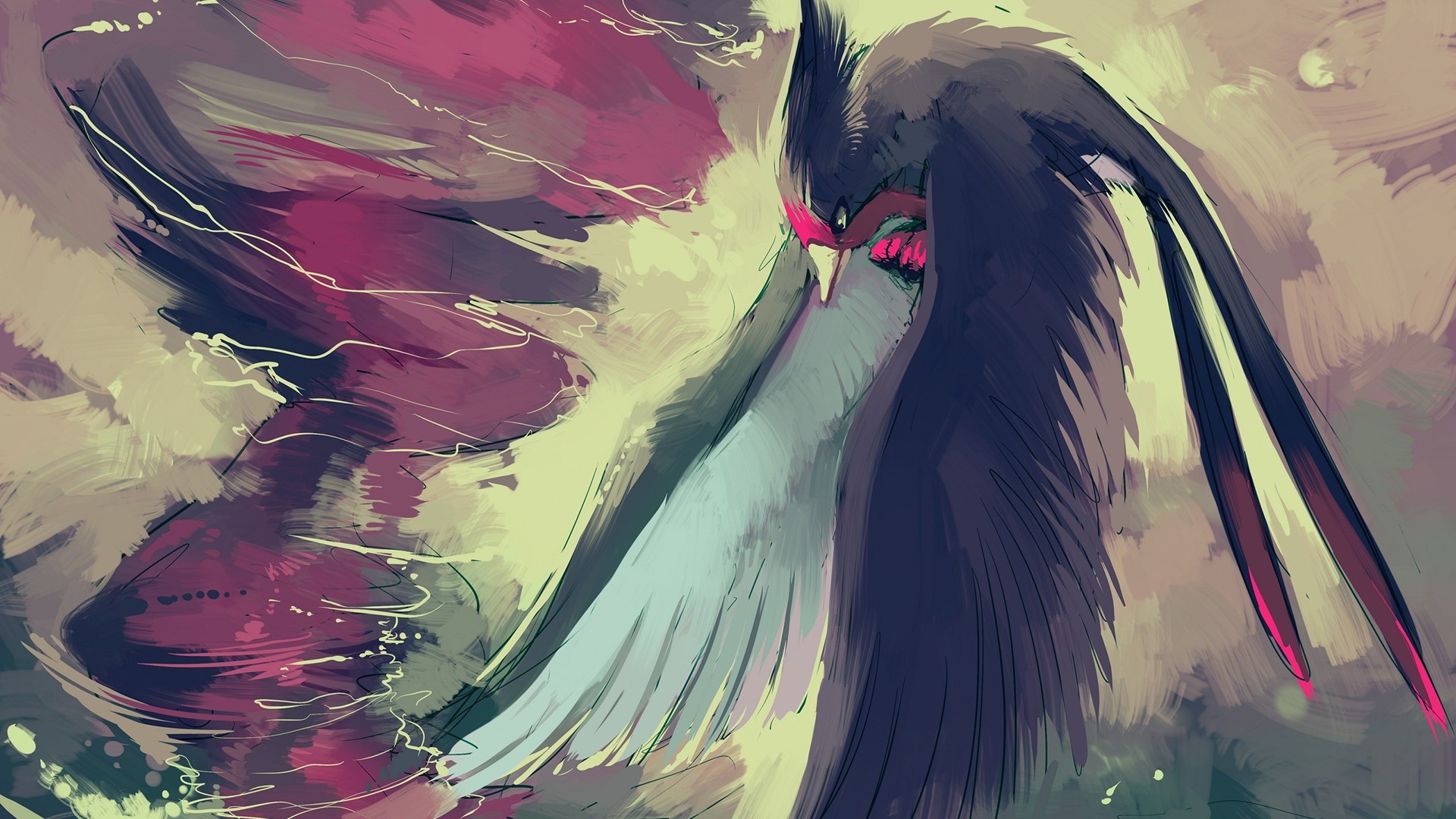 Wallpaper, drawing, illustration, birds, anime, Swellow, pokemon, wing, sketch, 1920x1080 px, fictional character 1920x1080