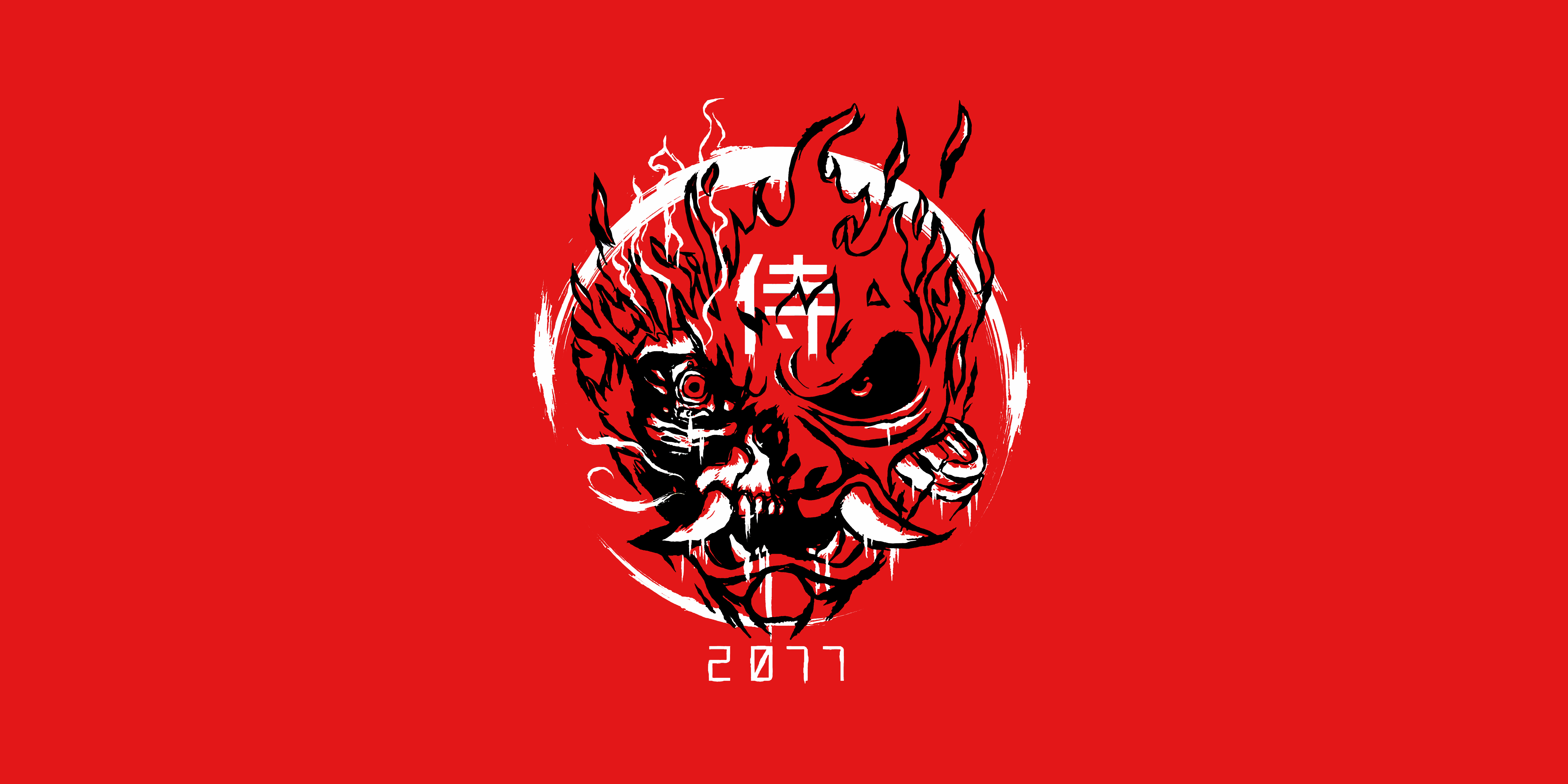 Wallpaper, Cyberpunk cyberpunk, CD Projekt RED, samurai, demon, red background 8192x4096