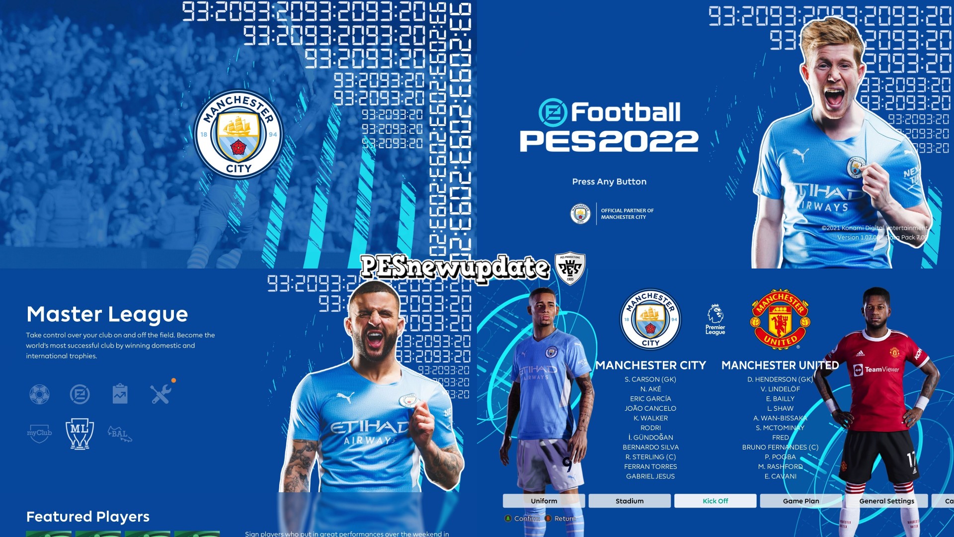 PES 2021 Menu Mod Manchester City 93:20 2021 2022 By PESNewupdate PESNewupdate.com. Free Download Latest Pro Evolution Soccer Patch & Updates