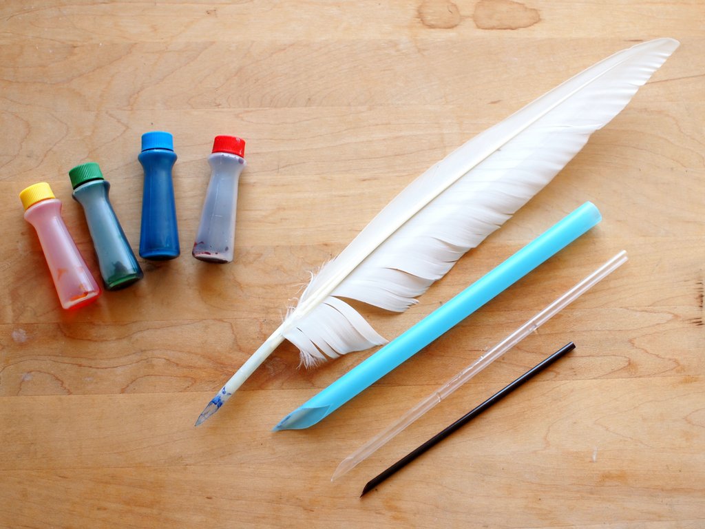 Make quill pens out of straws (and dye paper with coffee and tea). Pink Stripey Socks