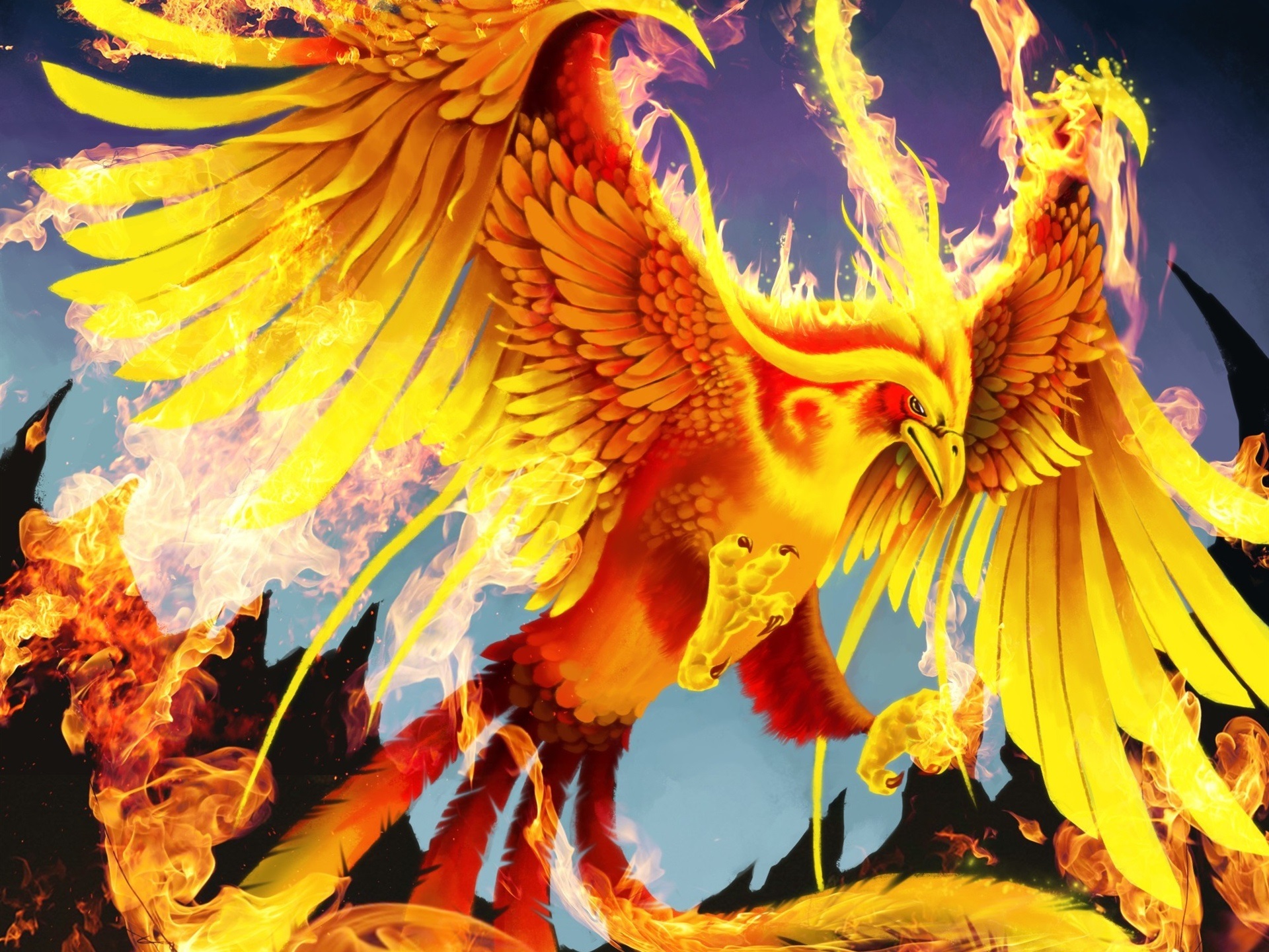 Wallpaper Art picture, golden phoenix, bird, fire, wings 1920x1440 HD Picture, Image