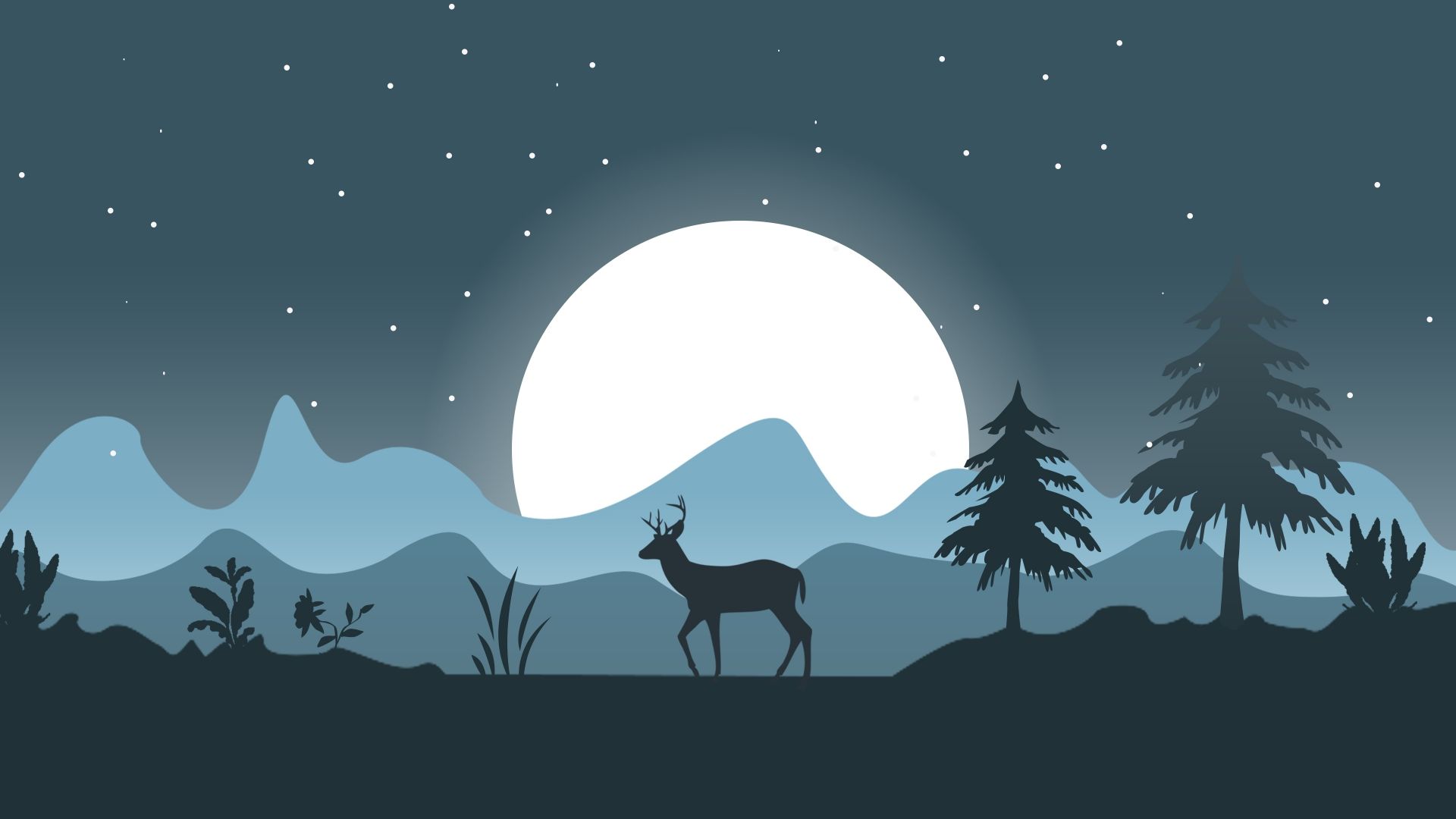 Desktop wallpaper deer, forest, outdoor, moon, minimal, art, HD image, picture, background, 1471ec