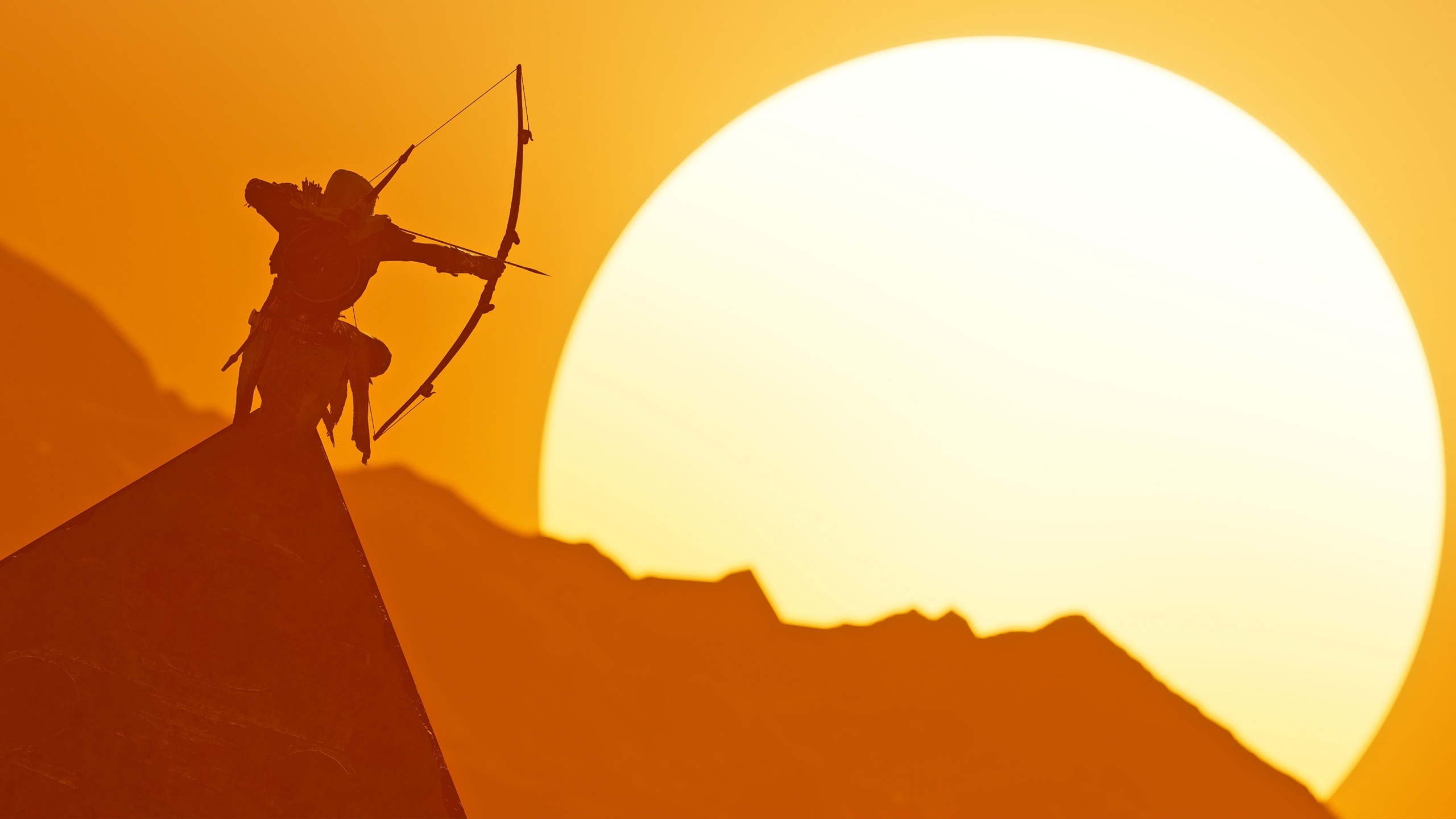 Wallpaper Sunset, Bow, Assassin's Creed Origins, Arrow, Bayek Of Siwa:2560x1440