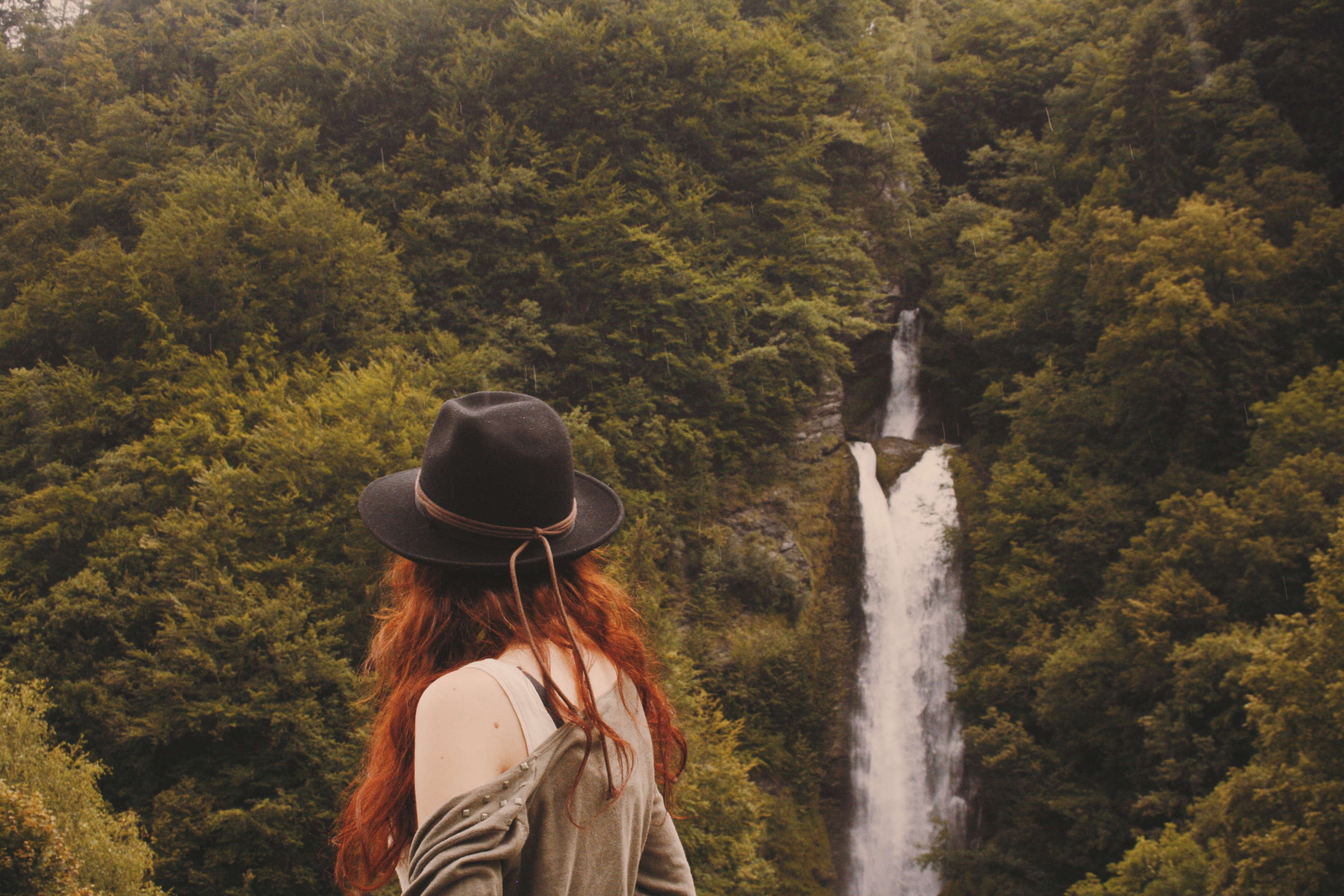 Wallpaper, Alps, nature, girl, hat, waterfall, exploring, redhead, adventure, explore, redhair, frenchalps 3888x2592