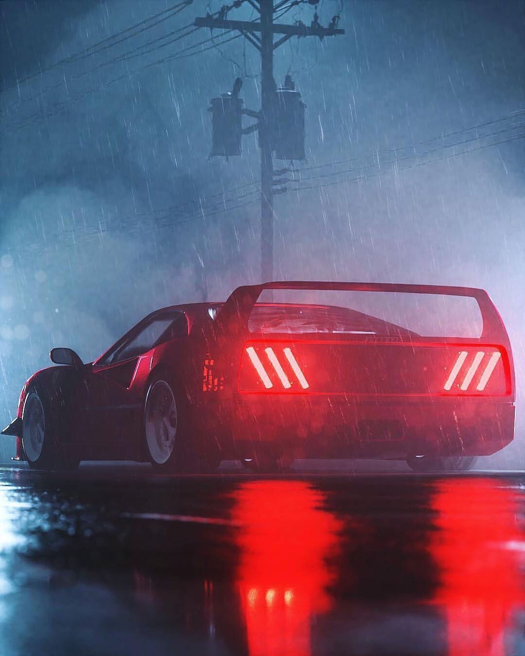 Ferrari viper red car under the rain futuristic design cool digital art outrun synthwave. Red car, Neon car, Red sports car