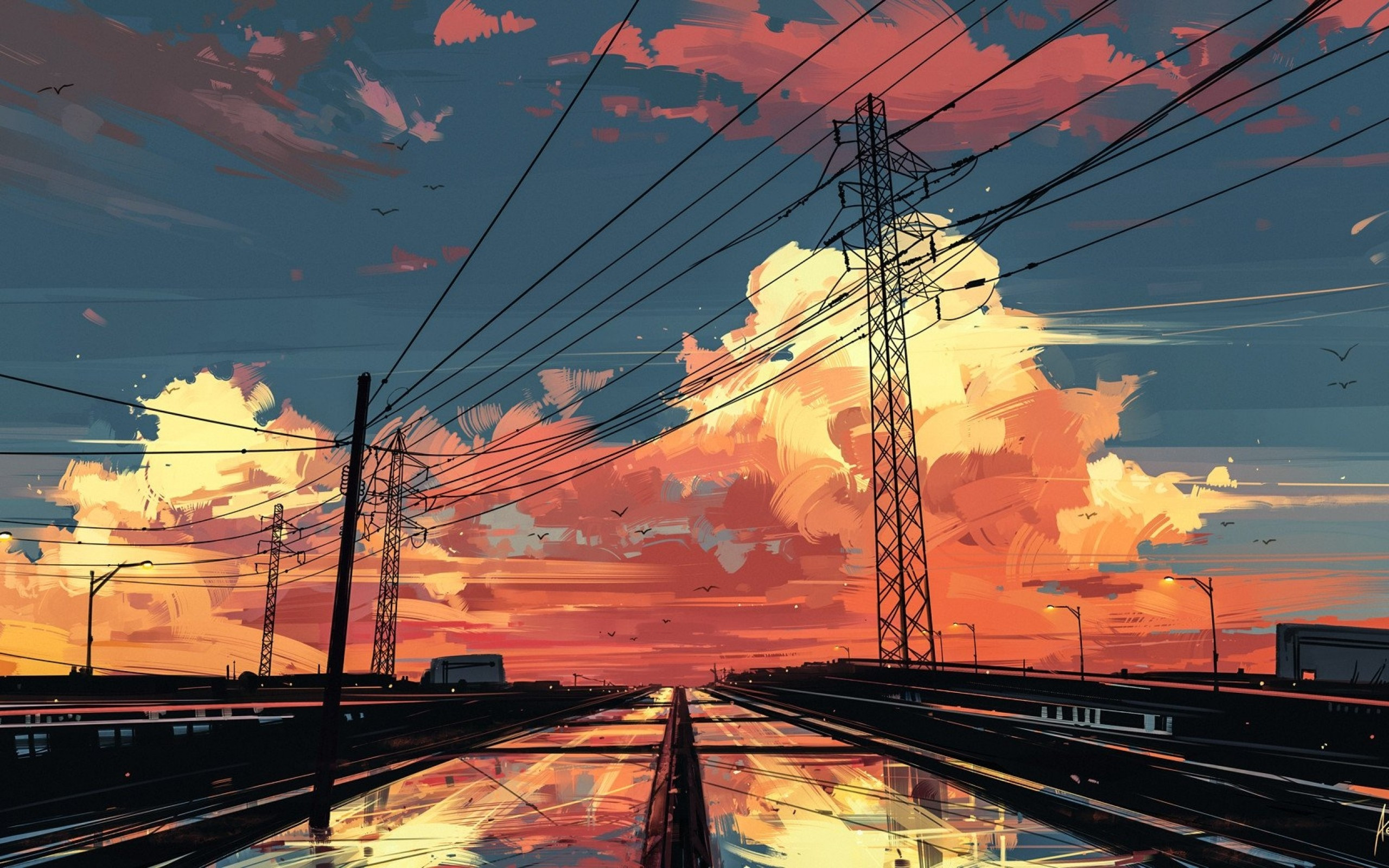 Download 2560x1600 Anime Landscape, Sunset, Sky, Painting, Scenic Wallpaper for MacBook Pro 13 inch