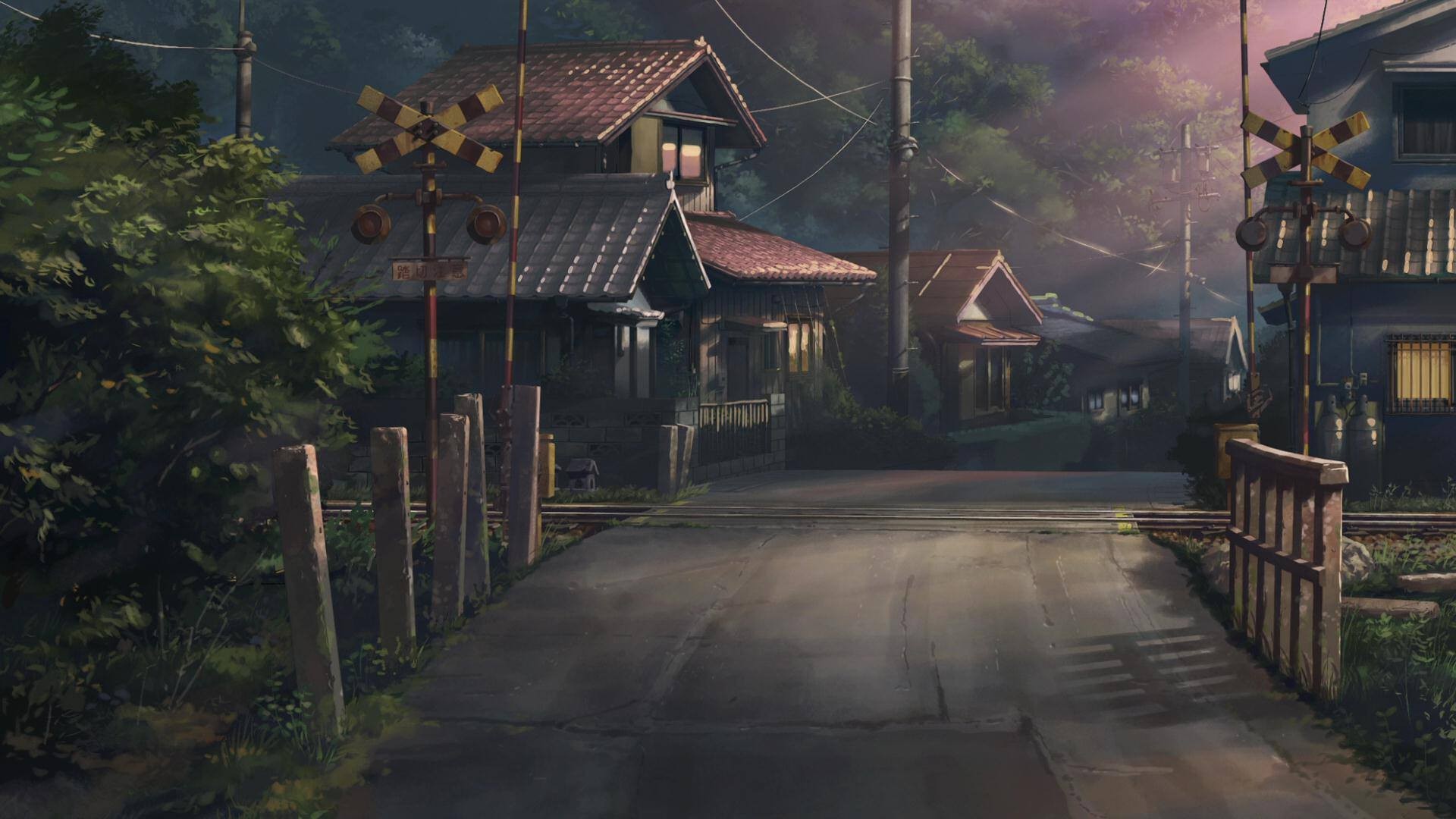 #railway crossing, #drawing, #Japan, #road, #village, #Children Who Chase Lost Voices, #anime, #artwork, wallpaper Gallery HD Wallpaper