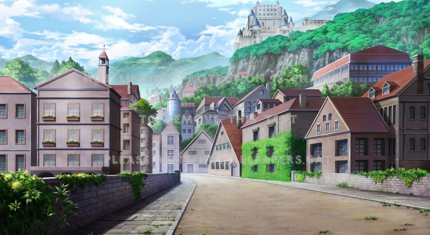 anime village and catle scenery vilage
