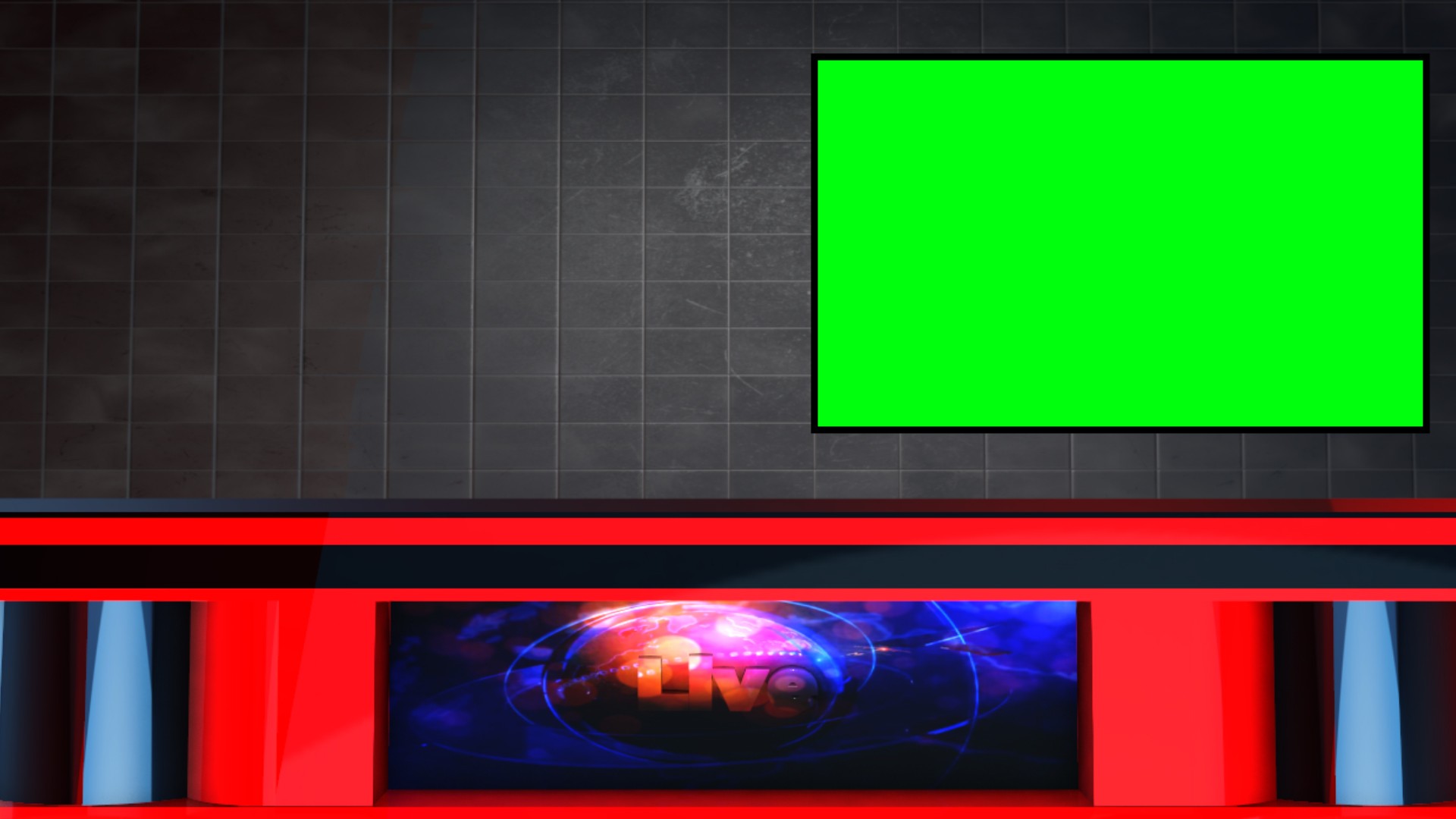 News channel table with green screen TV