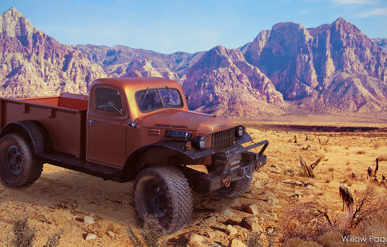Wallpaper mountains, desert, Refurbished 1947 Dodge Power Wagon image for desktop, section рендеринг