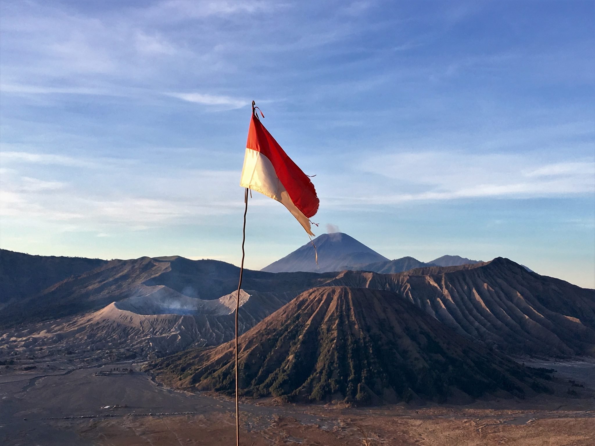 Indonesian S Flag Over Mount Bromo