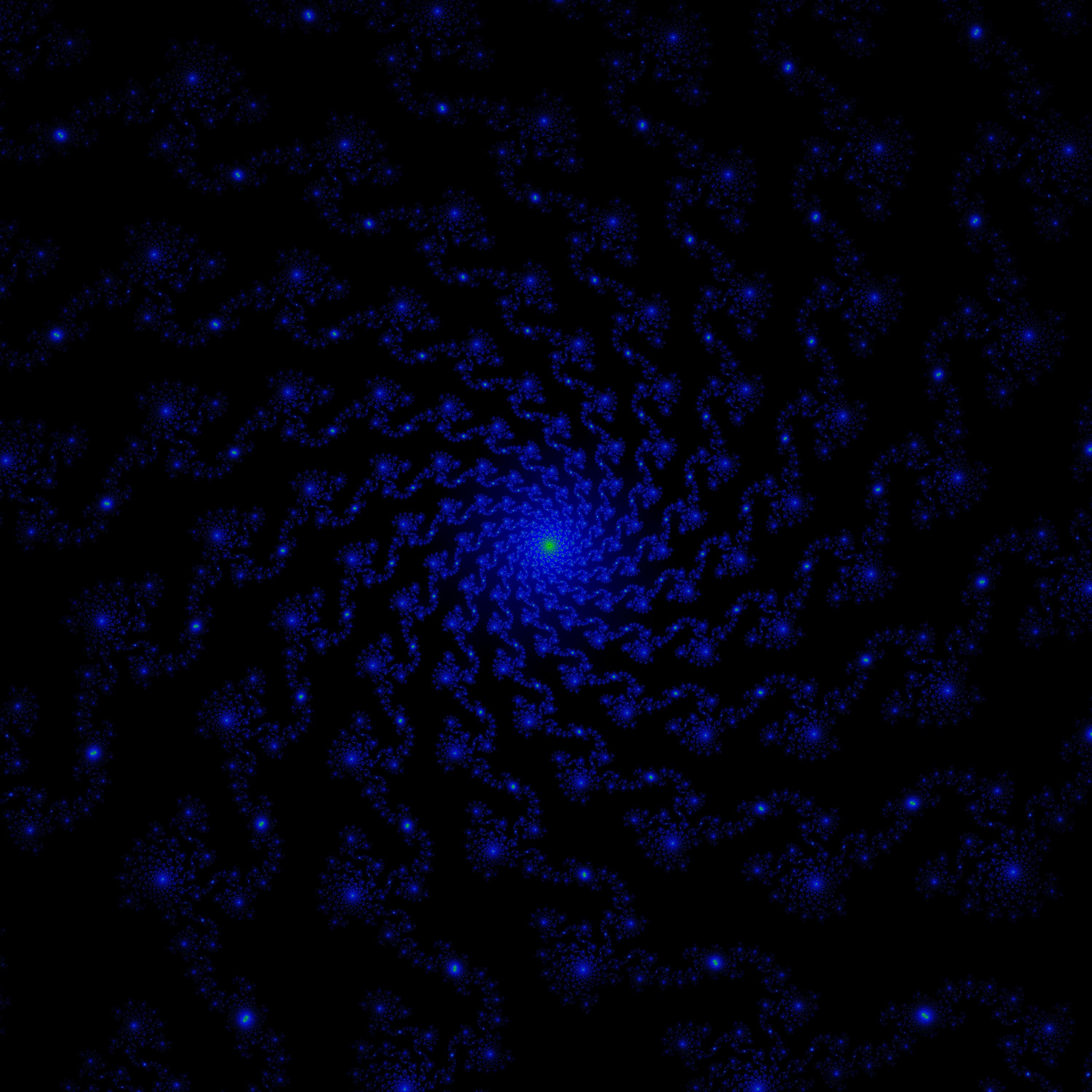 Download wallpaper 3000x3000 spiral, fractal, shine, dark, twisted, blue HD background