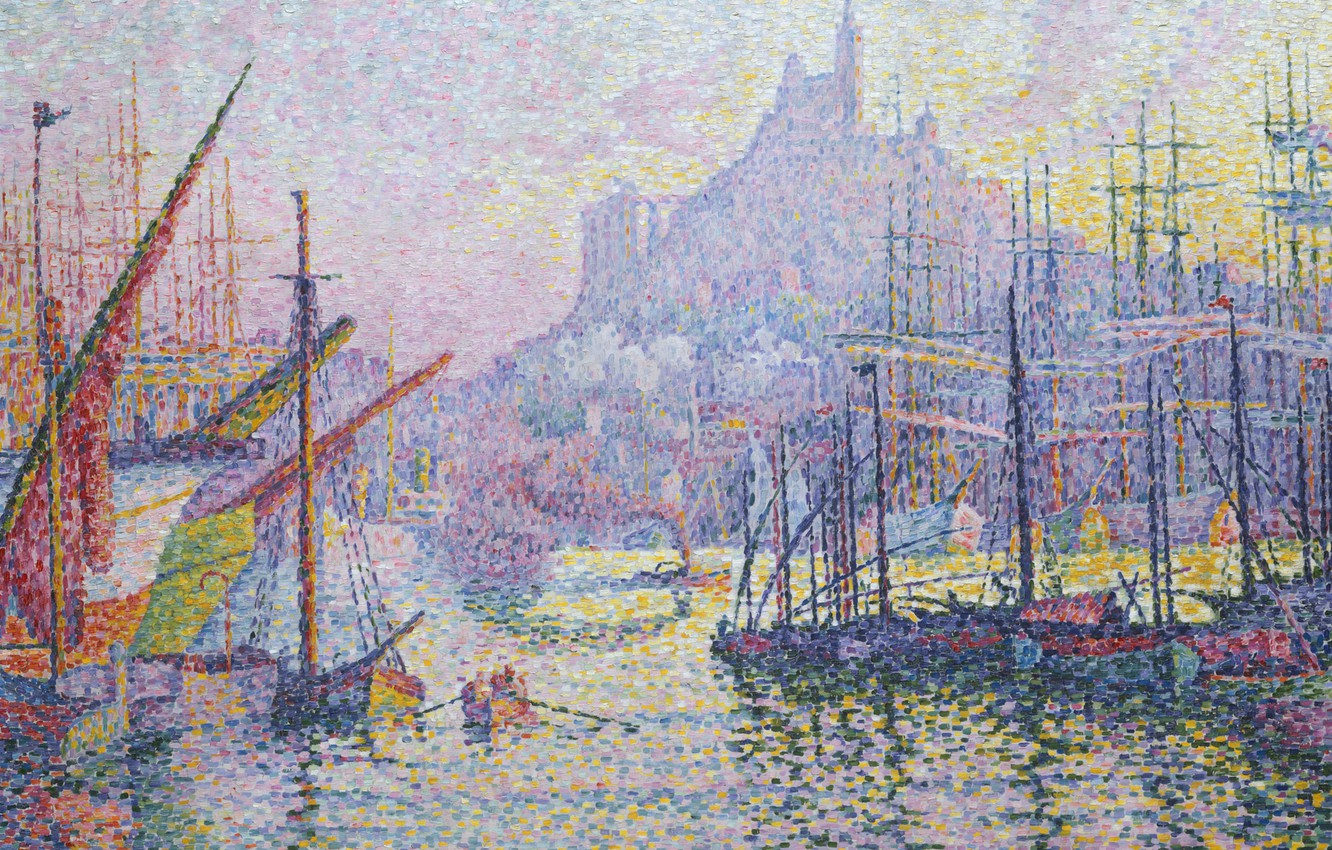 Wallpaper Sea, Landscape, The City, Ship, Picture, Paul Signac, Pointillism, Marseille. Notre Dame De La Garde Image For Desktop, Section живопись