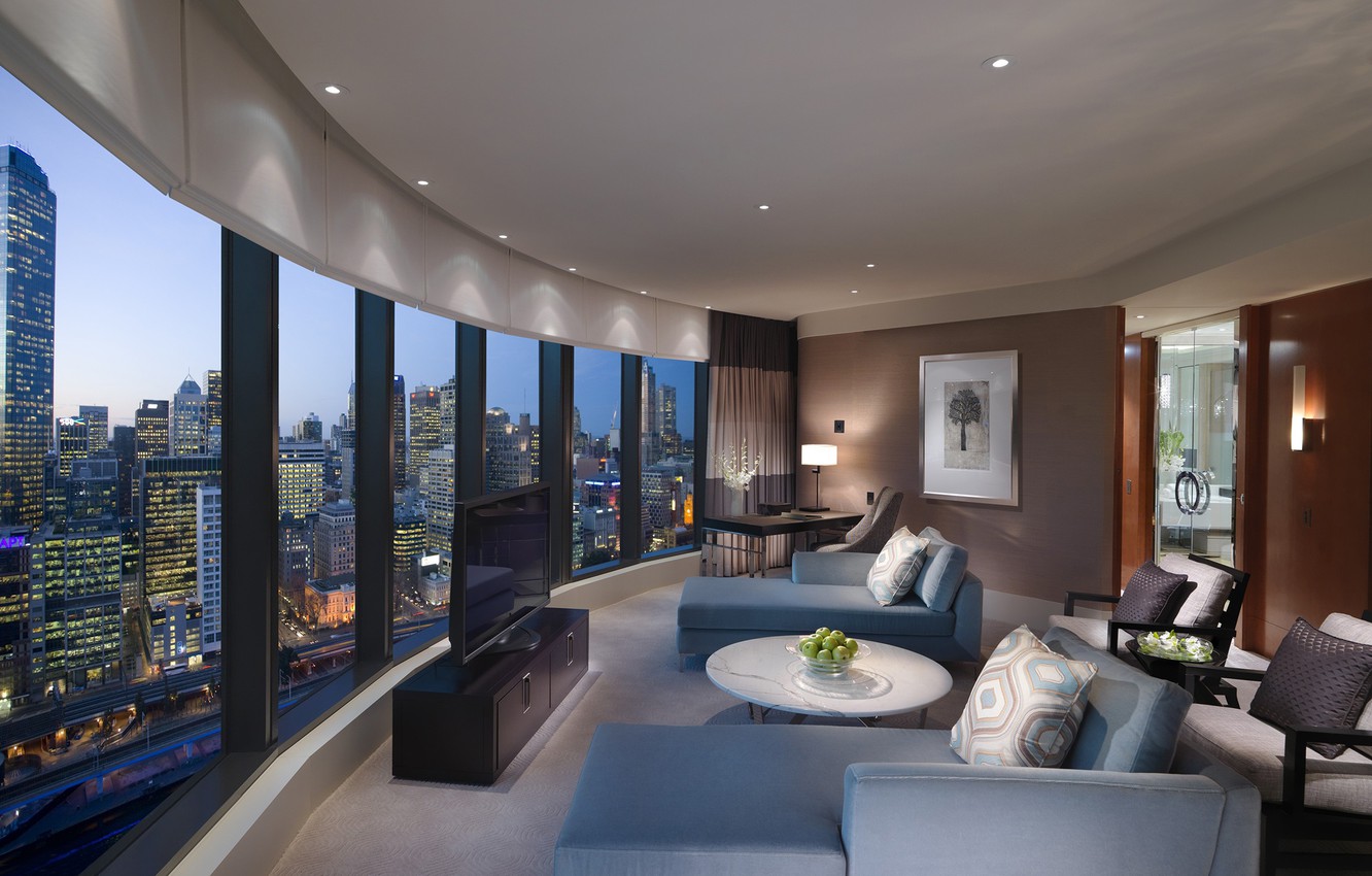 Wallpaper sofa, view, window, Australia, the hotel, luxury, Crown Towers image for desktop, section интерьер