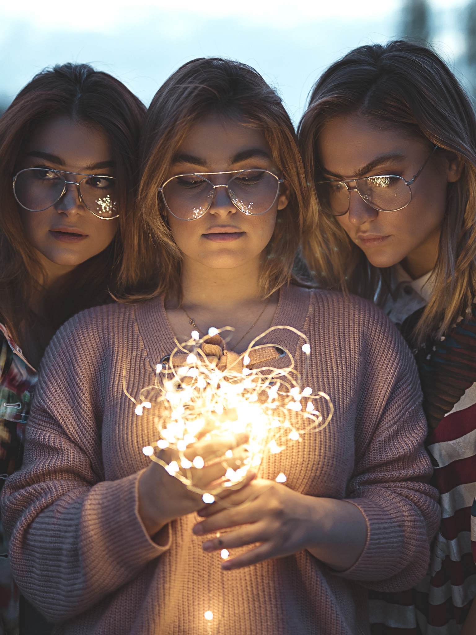 Girls, Friends, Glasses, String Lights Friendship Pics Download