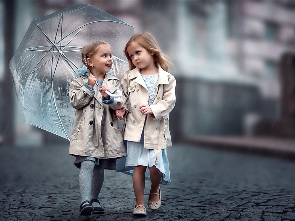 Wallpaper Two little girls, friends, umbrellar 1920x1200 HD Picture, Image