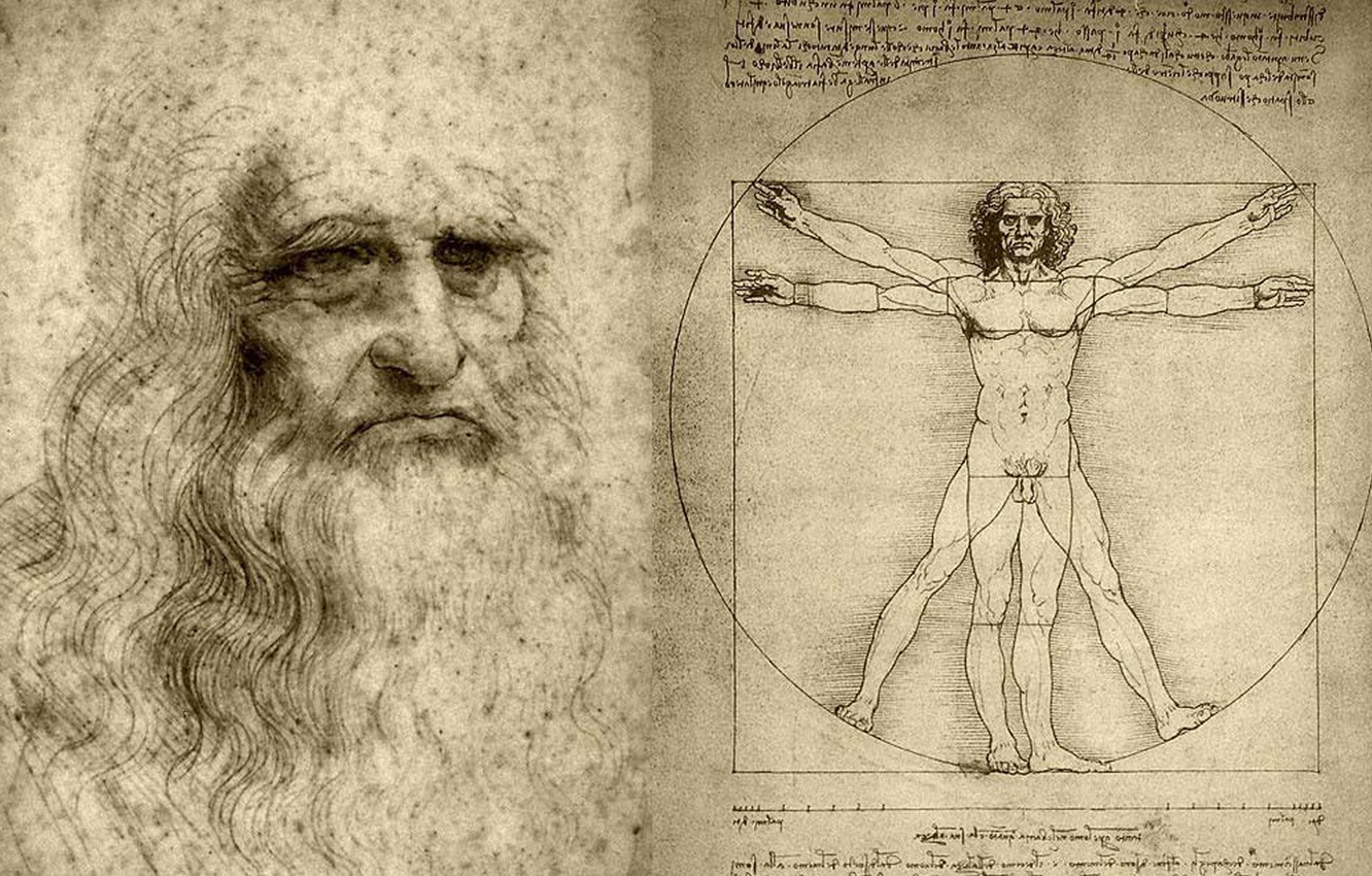 Wallpaper figure, artist, Leonardo da Vinci, scientist, Vitruvian man image for desktop, section разное