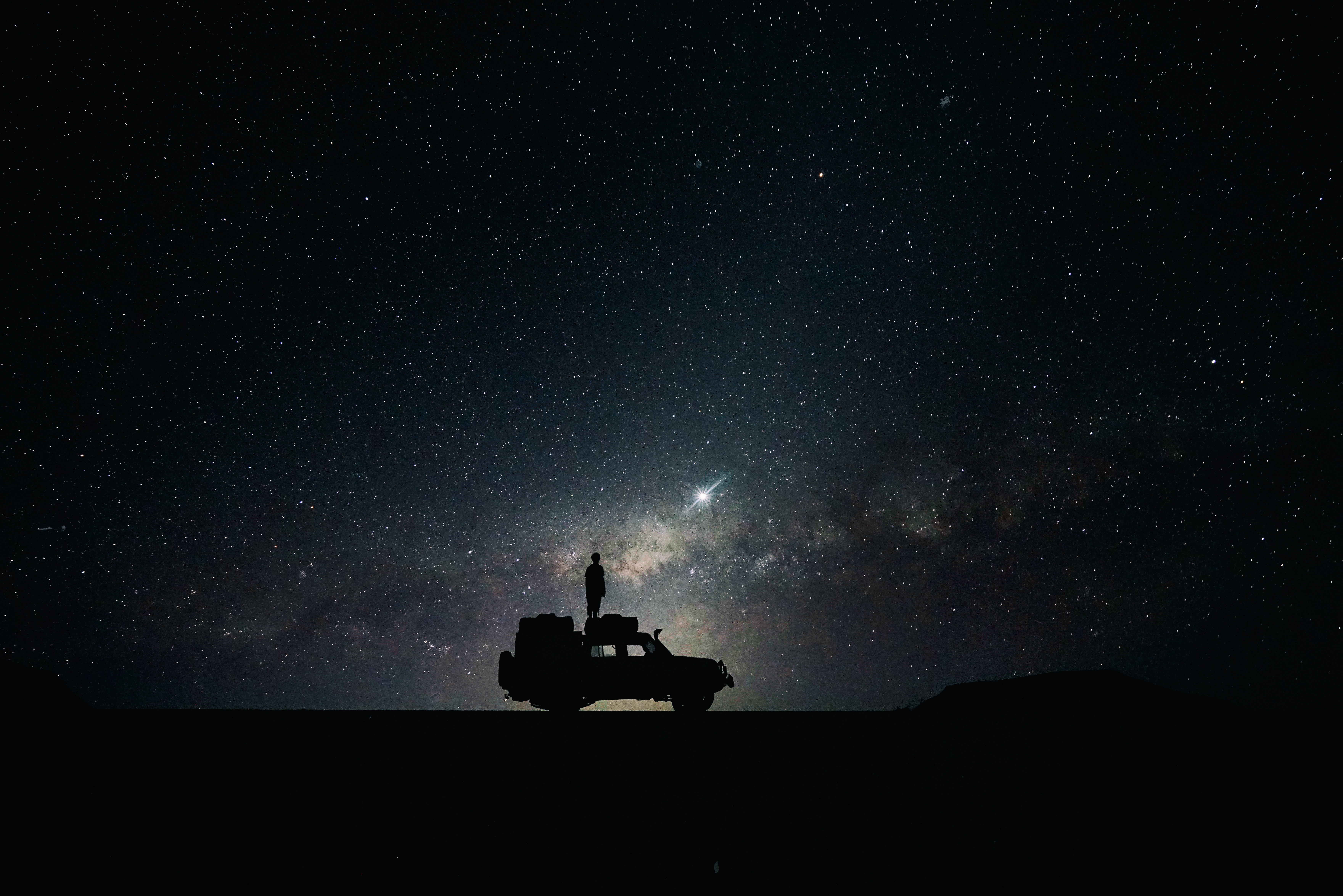 7042x4699 #silhouette, #cool background, #wallpaper hd, #car, #hd wallpaper, #man, #night, #star, #hd background, #night sky, #starry, #offroad, #cool wallpaper, #Free , #standing, #person, #galaxy wallpaper, #dark, #jeep