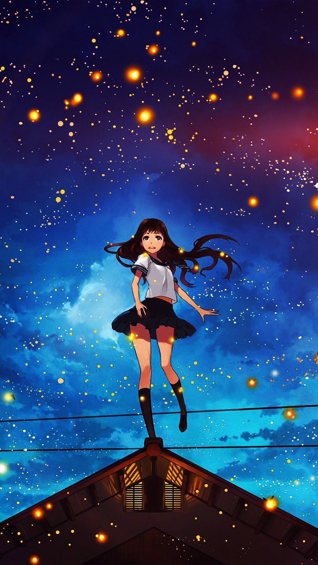 Girl Anime Star Space Night Illustration Art Flare #iPhone #wallpaper. Anime wallpaper download, Anime stars, HD anime wallpaper