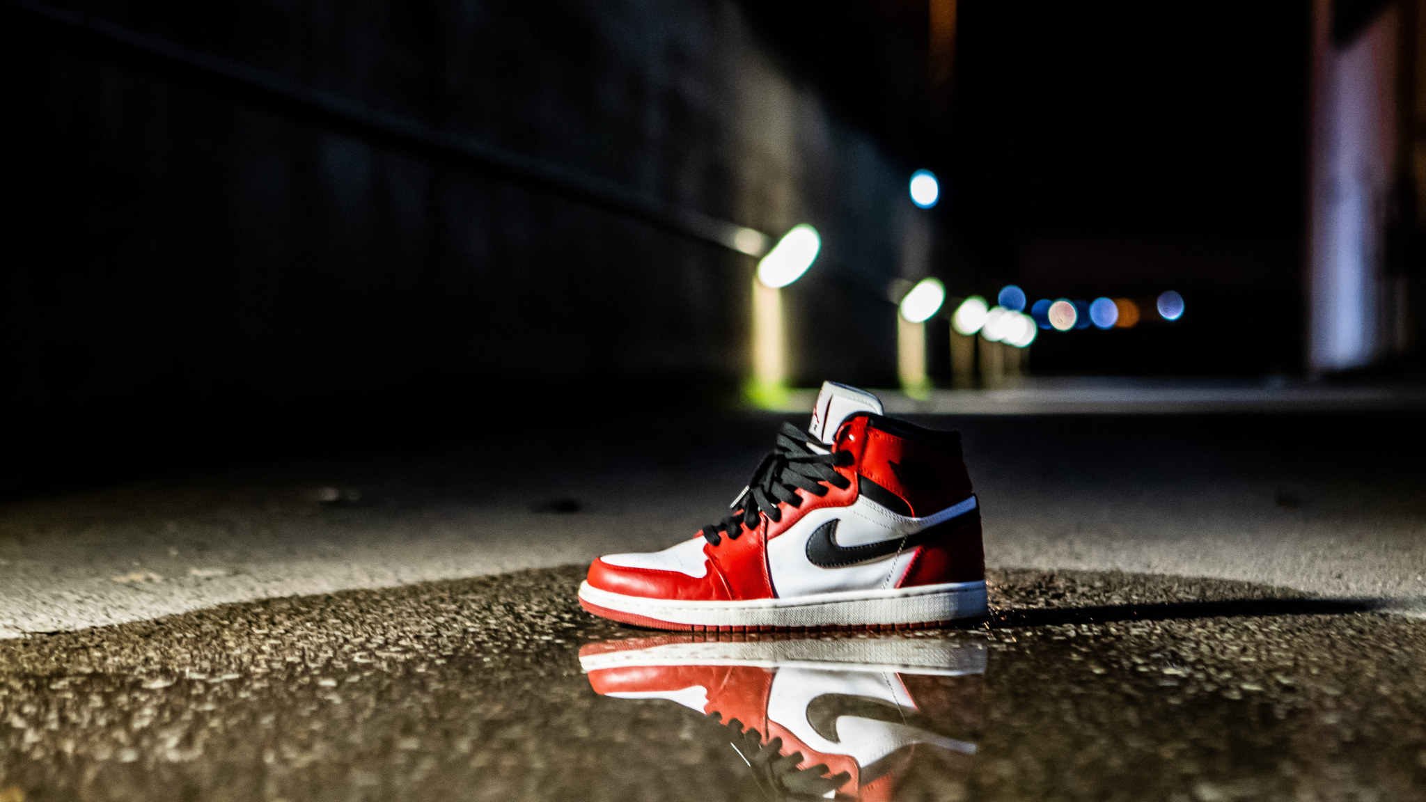 Wallpaper red and white Air Jordan 1 shoe on concrete floor, apparel, clothing • Wallpaper For You HD Wallpaper For Desktop & Mobile